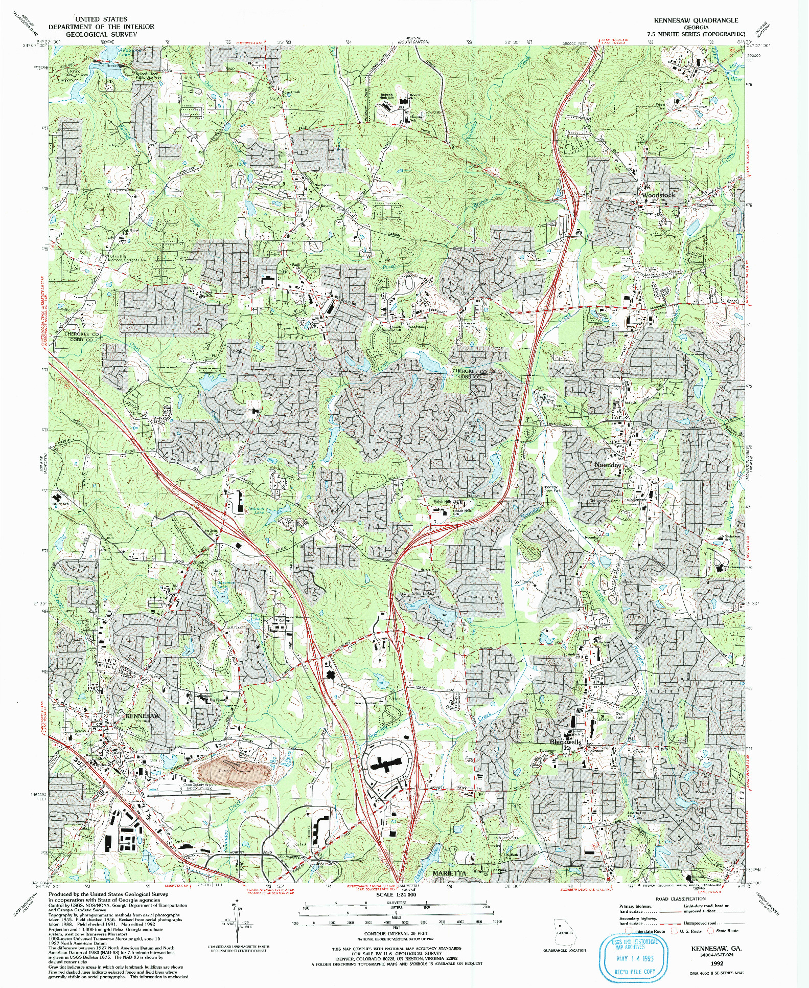 USGS 1:24000-SCALE QUADRANGLE FOR KENNESAW, GA 1992