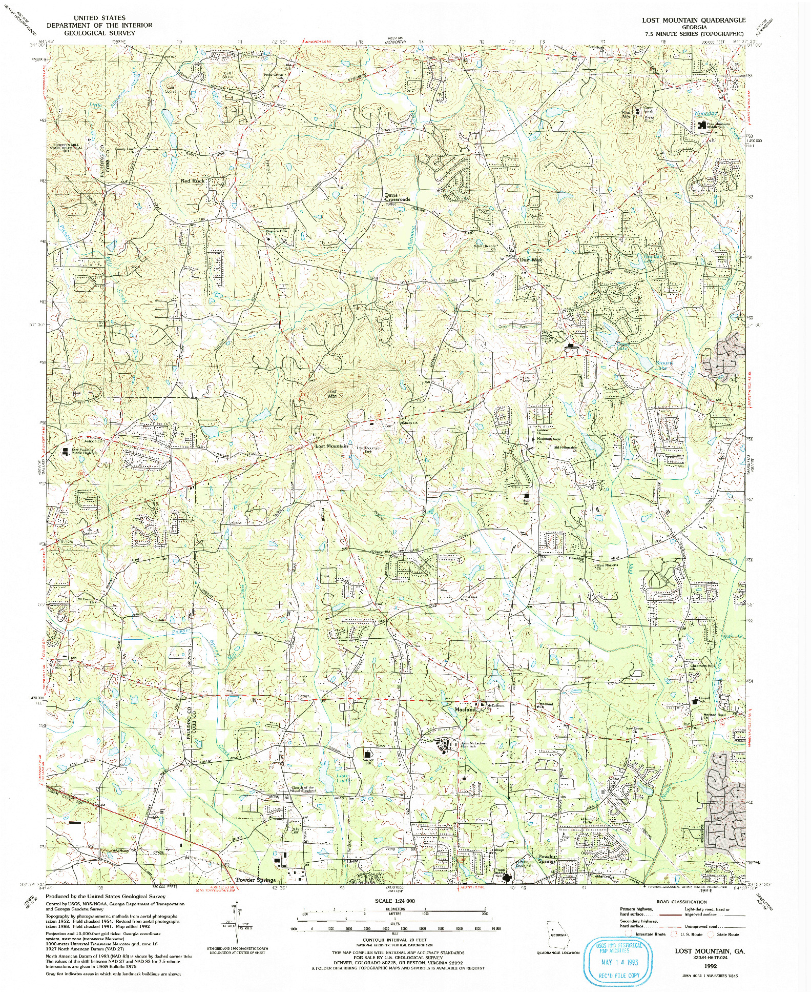 USGS 1:24000-SCALE QUADRANGLE FOR LOST MOUNTAIN, GA 1992