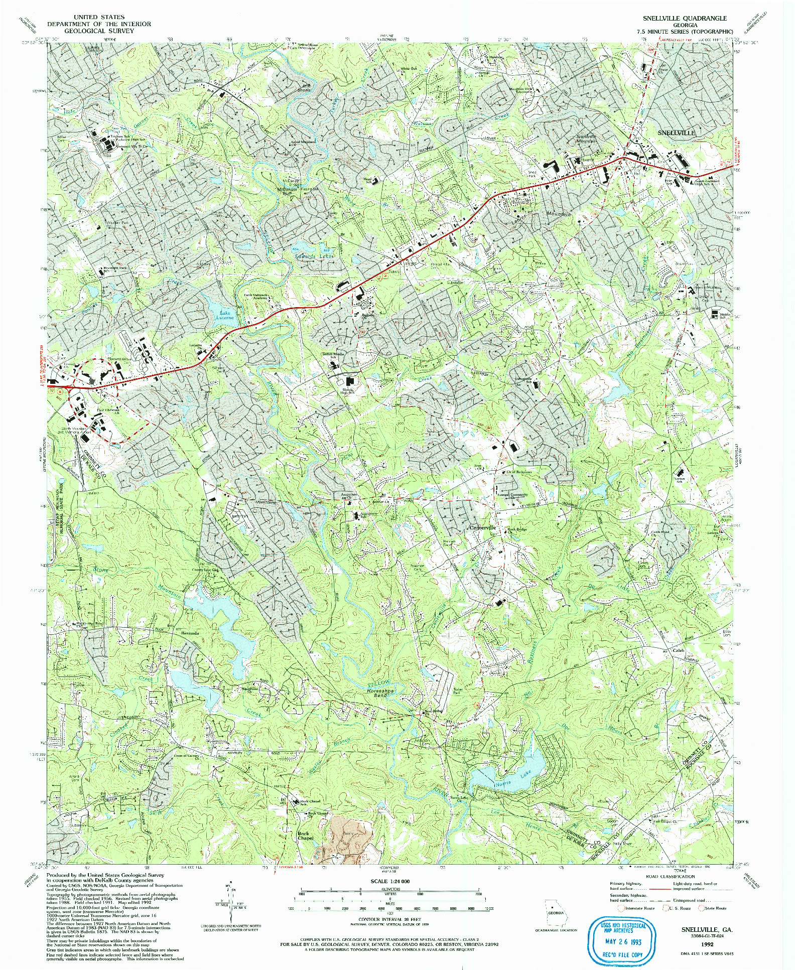 USGS 1:24000-SCALE QUADRANGLE FOR SNELLVILLE, GA 1992