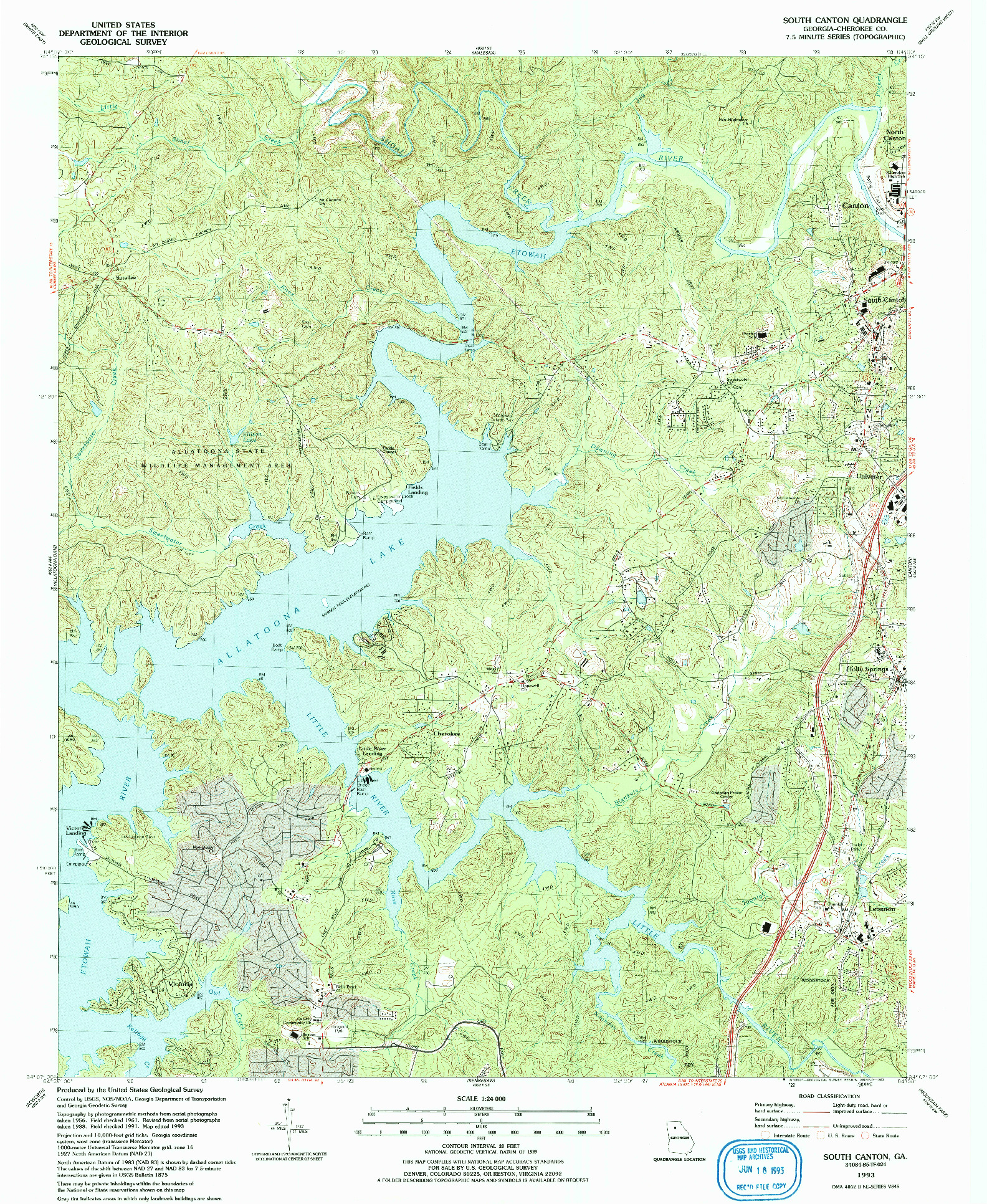 USGS 1:24000-SCALE QUADRANGLE FOR SOUTH CANTON, GA 1993