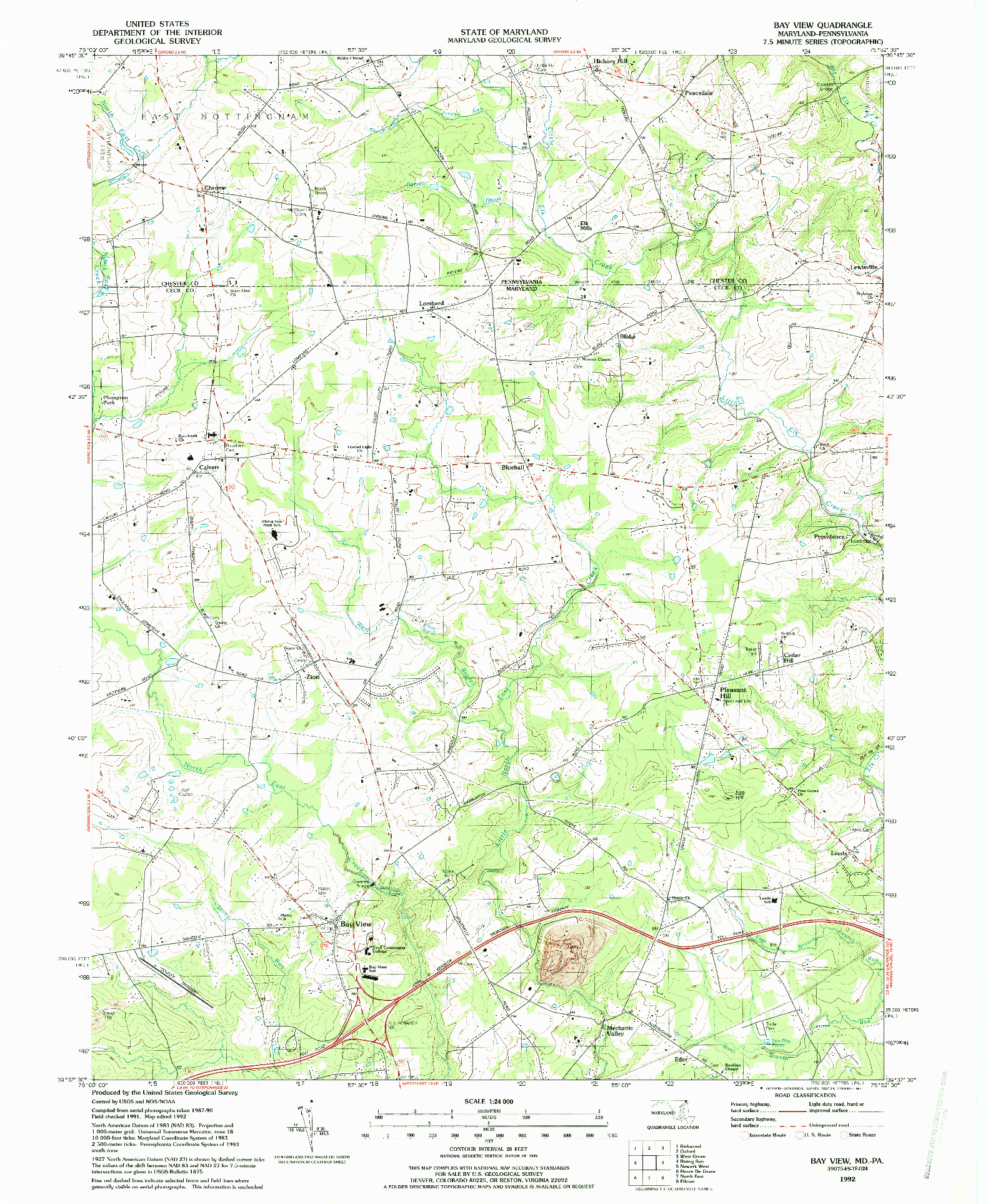 USGS 1:24000-SCALE QUADRANGLE FOR BAY VIEW, MD 1992