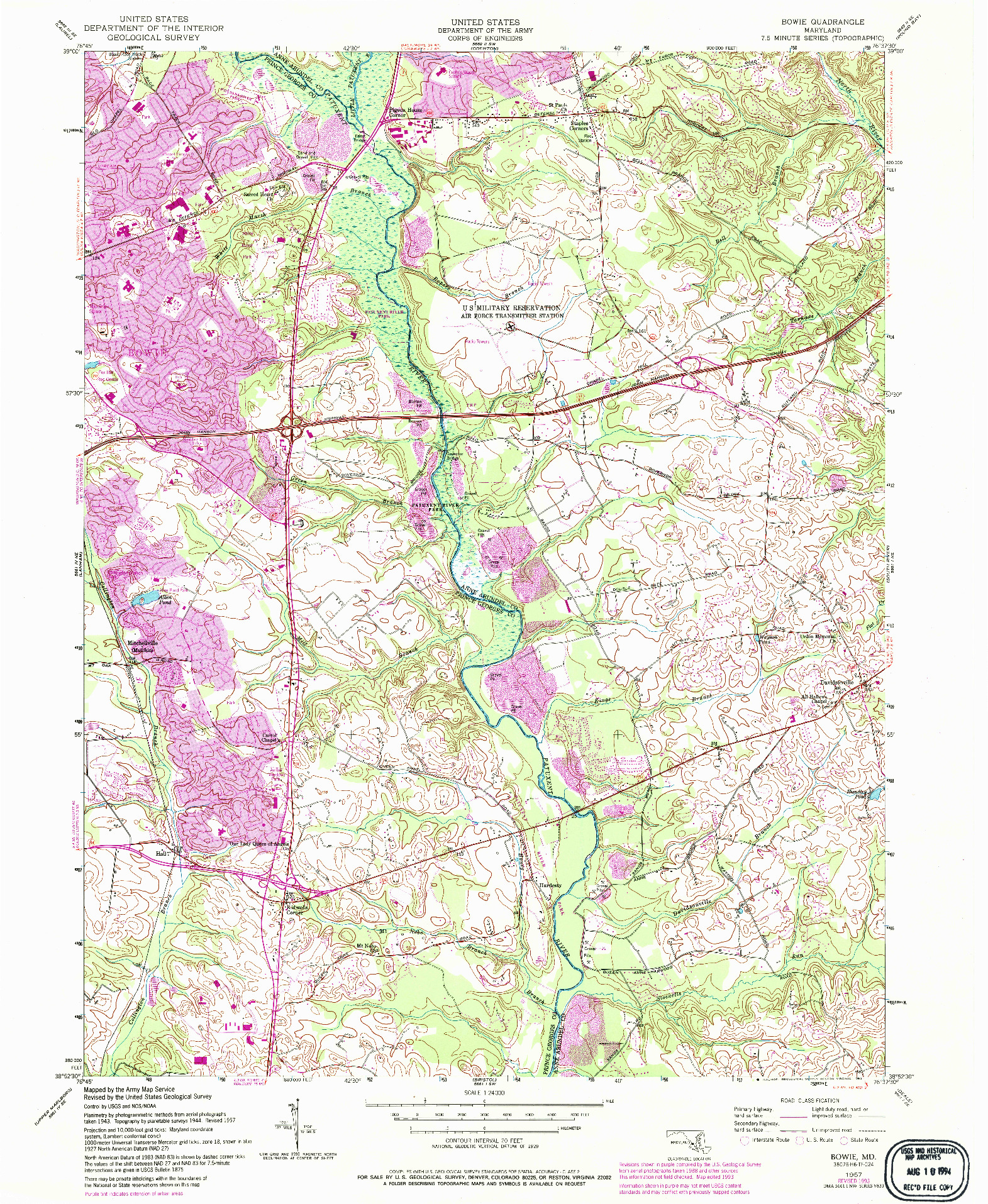 USGS 1:24000-SCALE QUADRANGLE FOR BOWIE, MD 1957