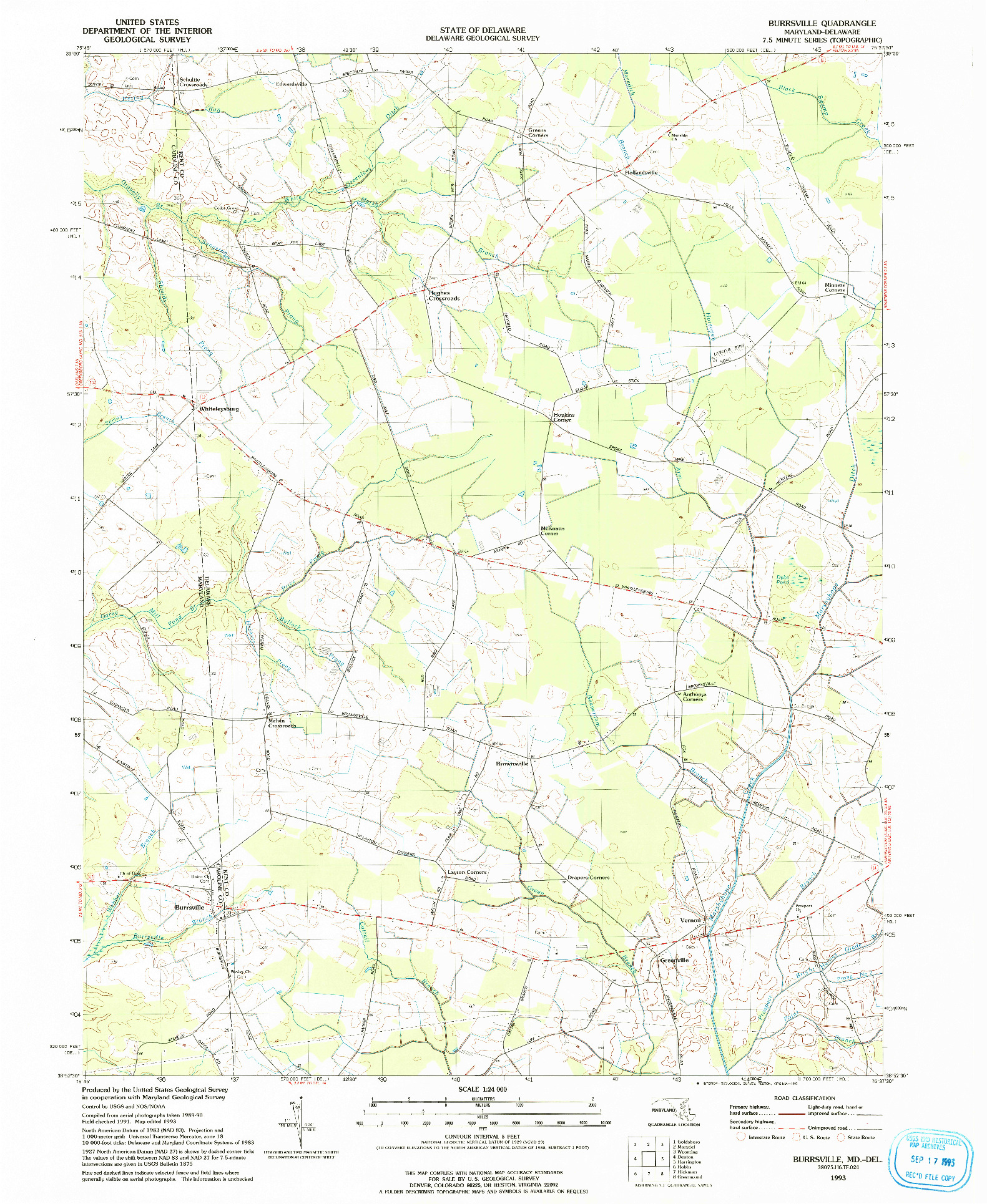 USGS 1:24000-SCALE QUADRANGLE FOR BURRSVILLE, MD 1993