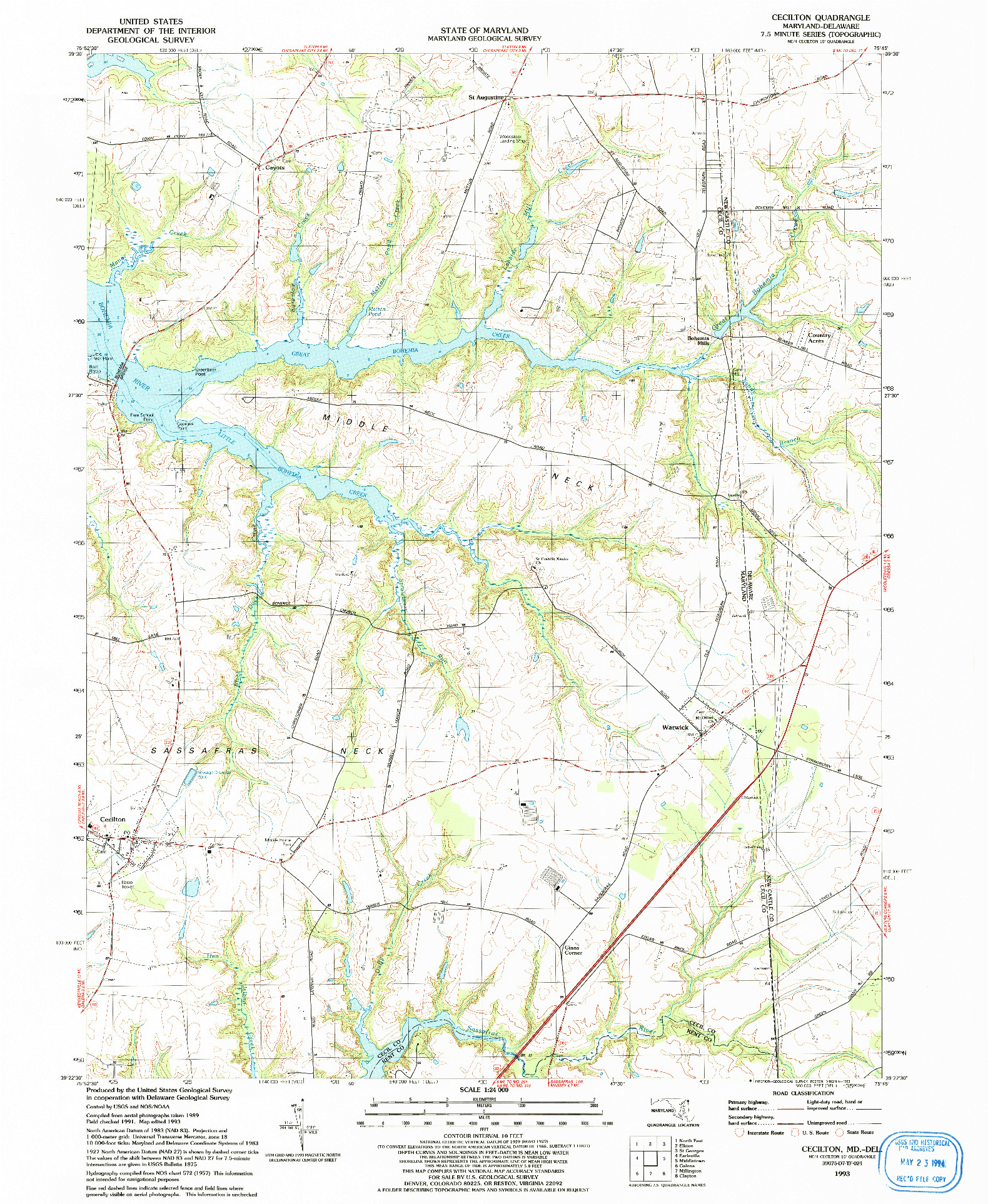 USGS 1:24000-SCALE QUADRANGLE FOR CECILTON, MD 1993