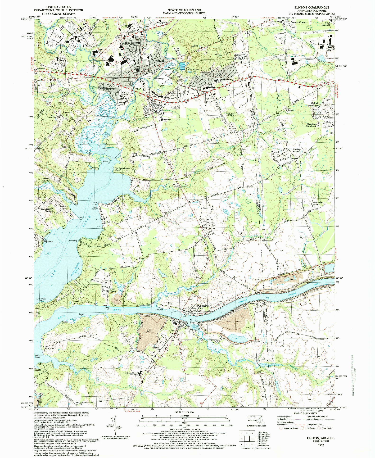 USGS 1:24000-SCALE QUADRANGLE FOR ELKTON, MD 1992
