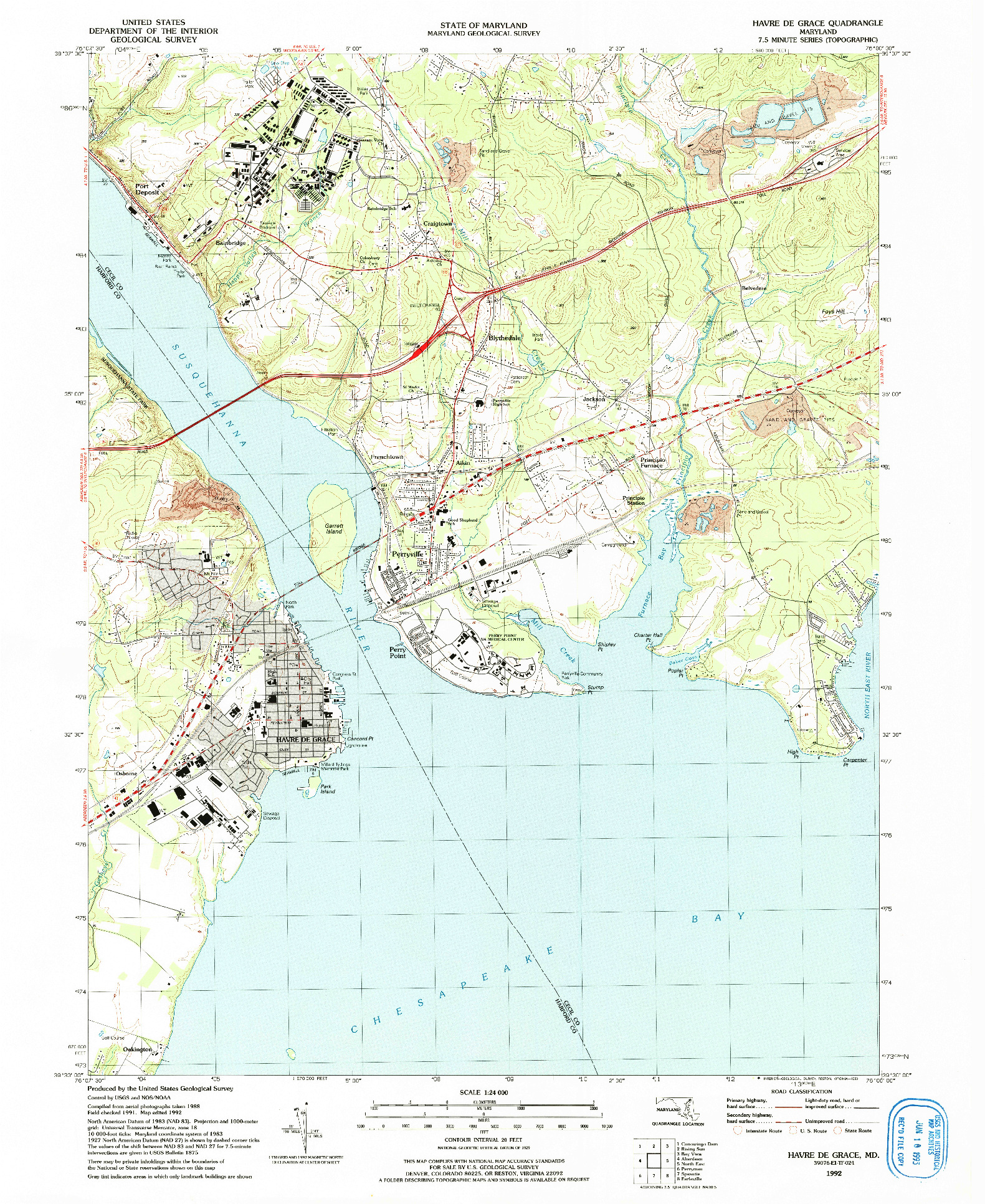 USGS 1:24000-SCALE QUADRANGLE FOR HAVRE DE GRACE, MD 1992