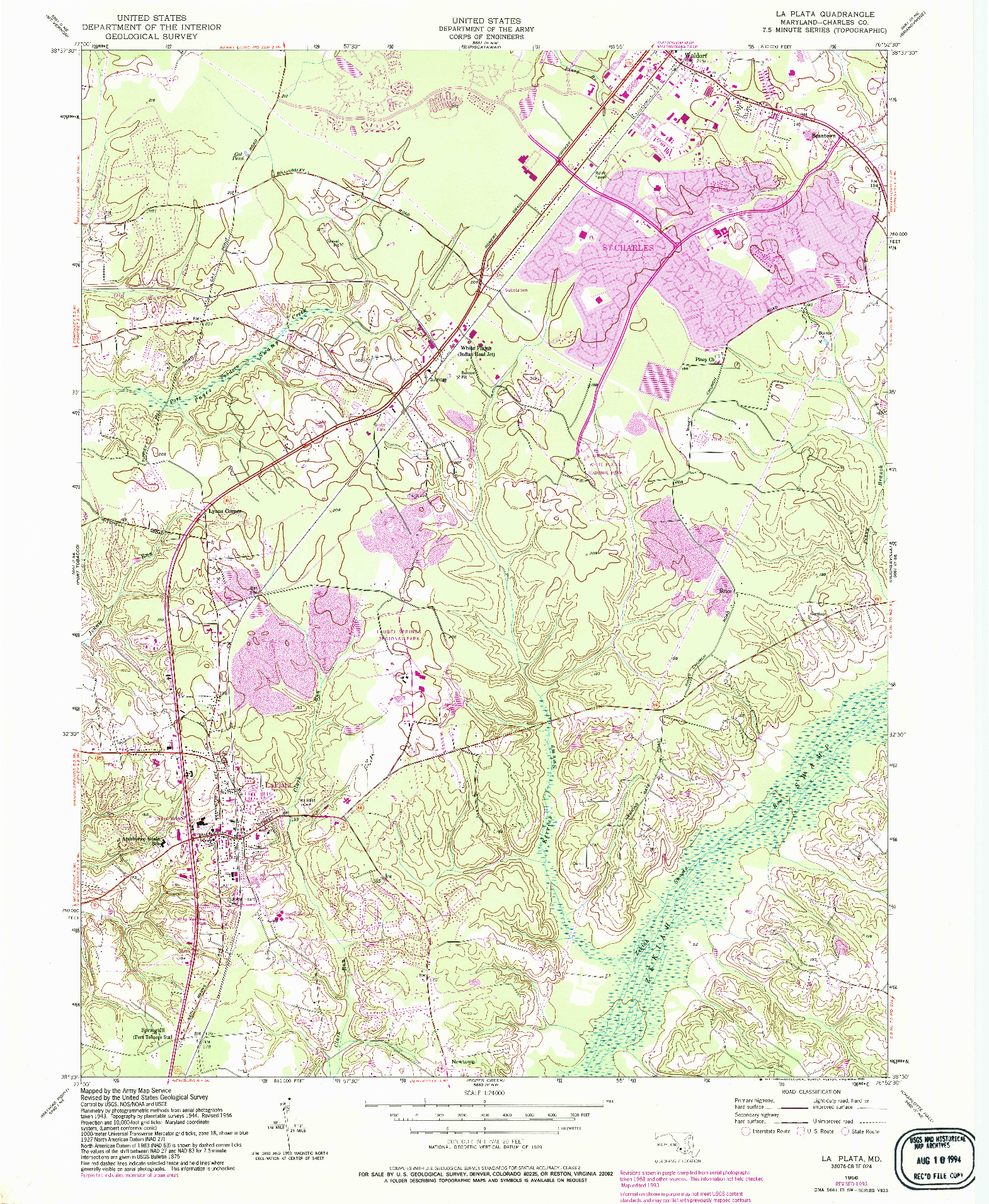 USGS 1:24000-SCALE QUADRANGLE FOR LA PLATA, MD 1956