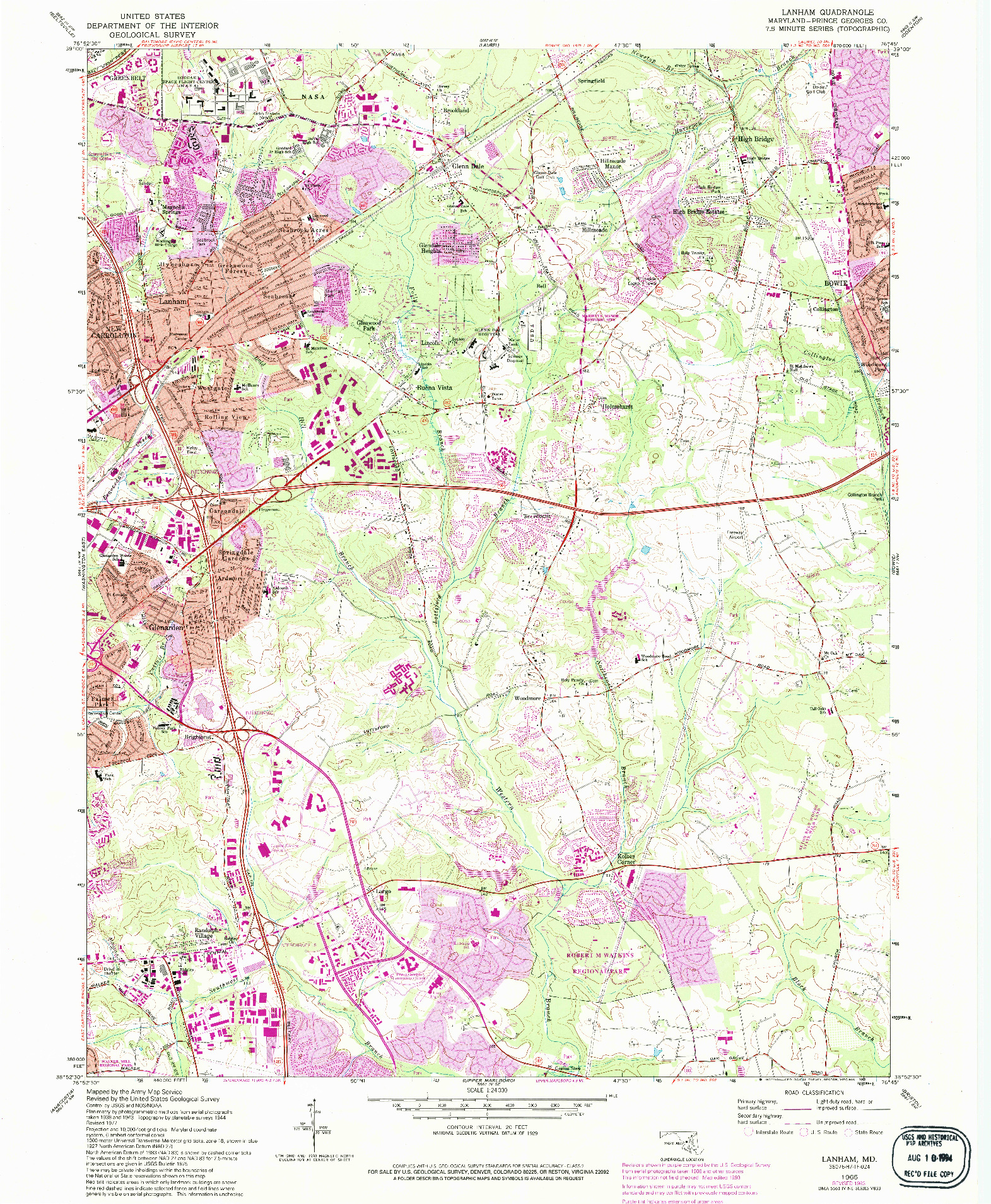 USGS 1:24000-SCALE QUADRANGLE FOR LANHAM, MD 1965