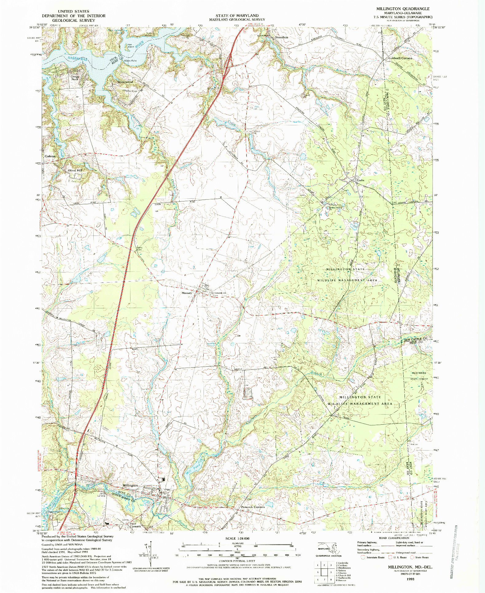 USGS 1:24000-SCALE QUADRANGLE FOR MILLINGTON, MD 1993