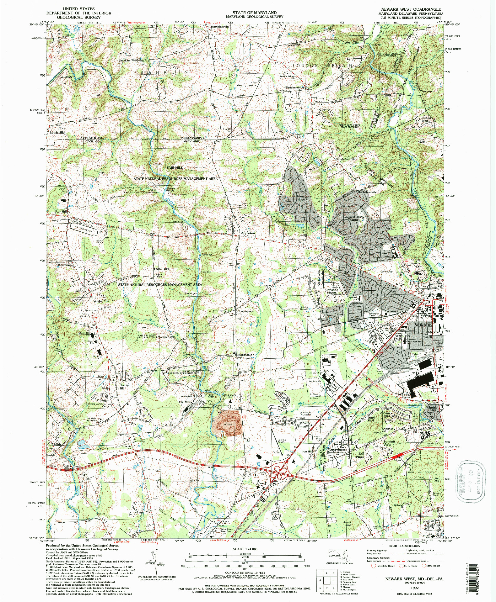 USGS 1:24000-SCALE QUADRANGLE FOR NEWARK WEST, MD 1992