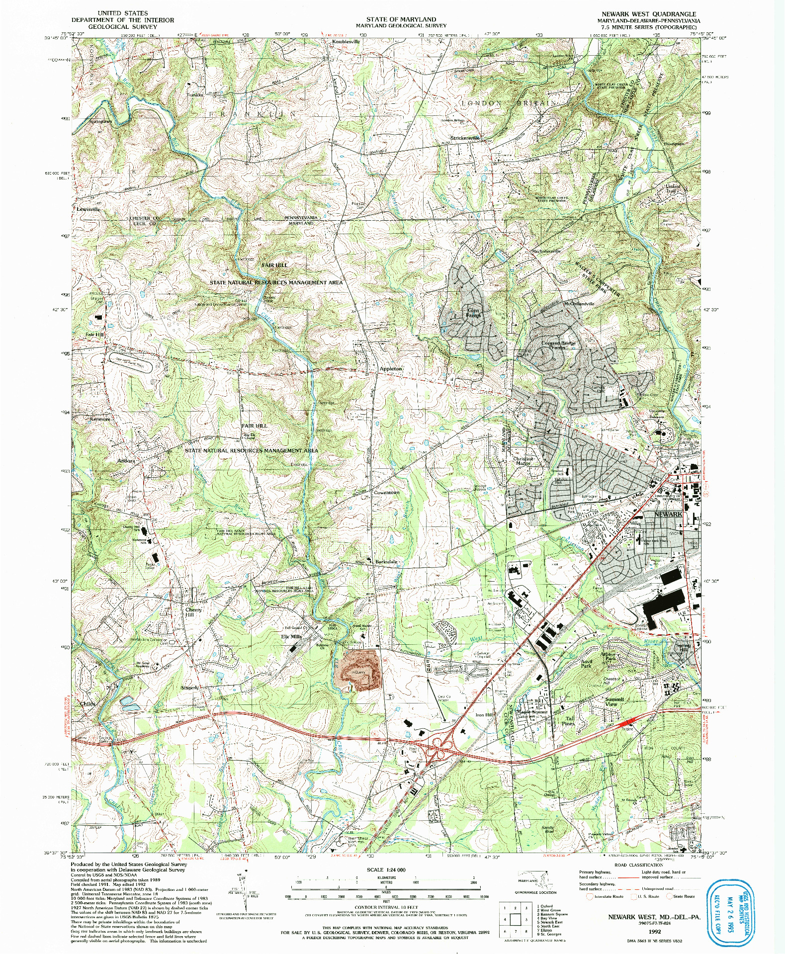 USGS 1:24000-SCALE QUADRANGLE FOR NEWARK WEST, MD 1992