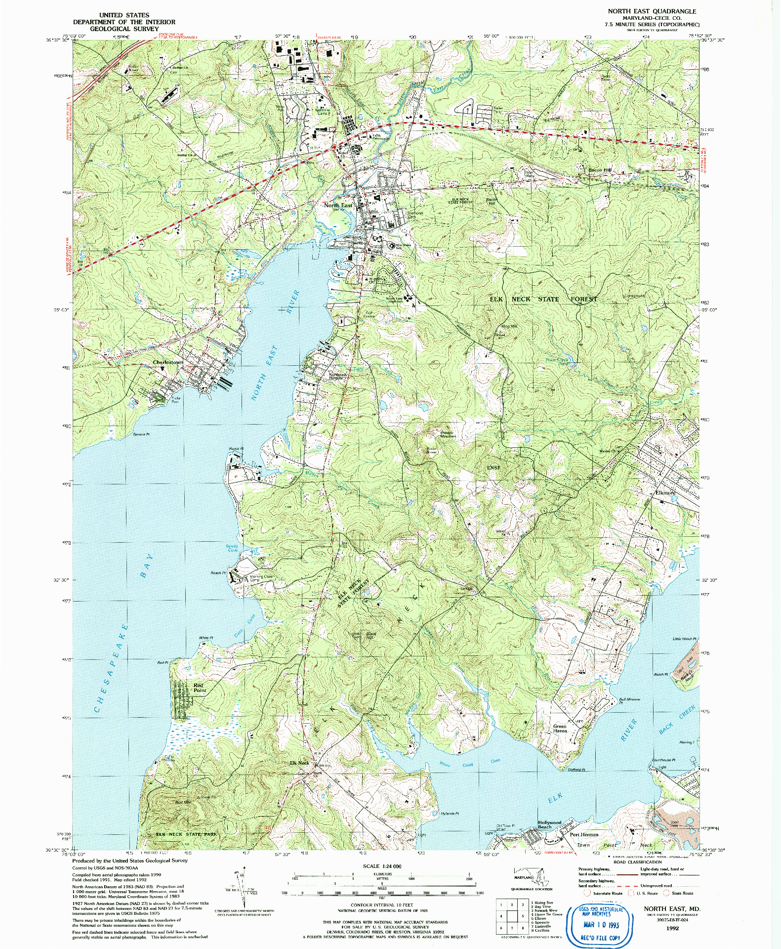 USGS 1:24000-SCALE QUADRANGLE FOR NORTH EAST, MD 1992