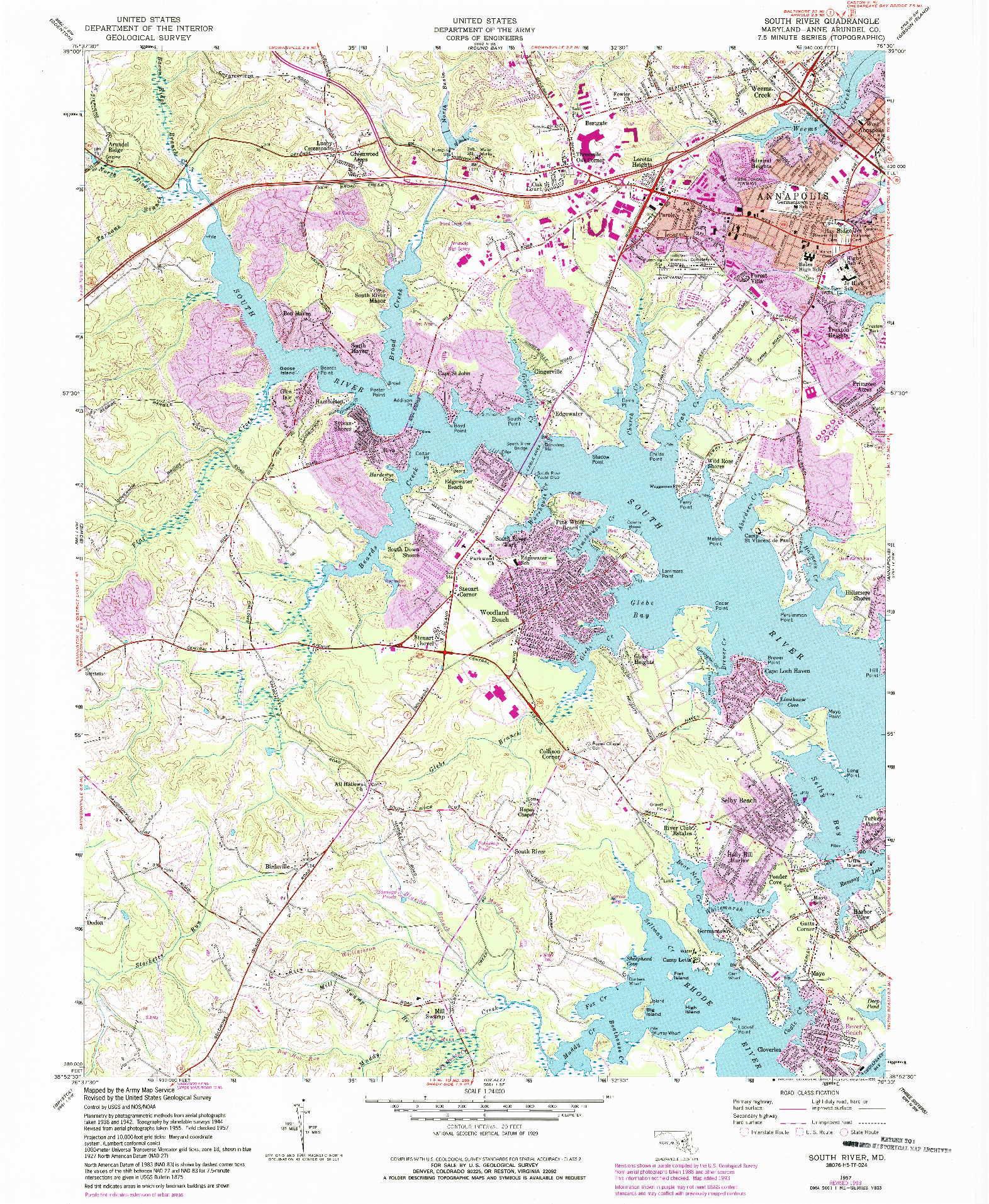 USGS 1:24000-SCALE QUADRANGLE FOR SOUTH RIVER, MD 1957