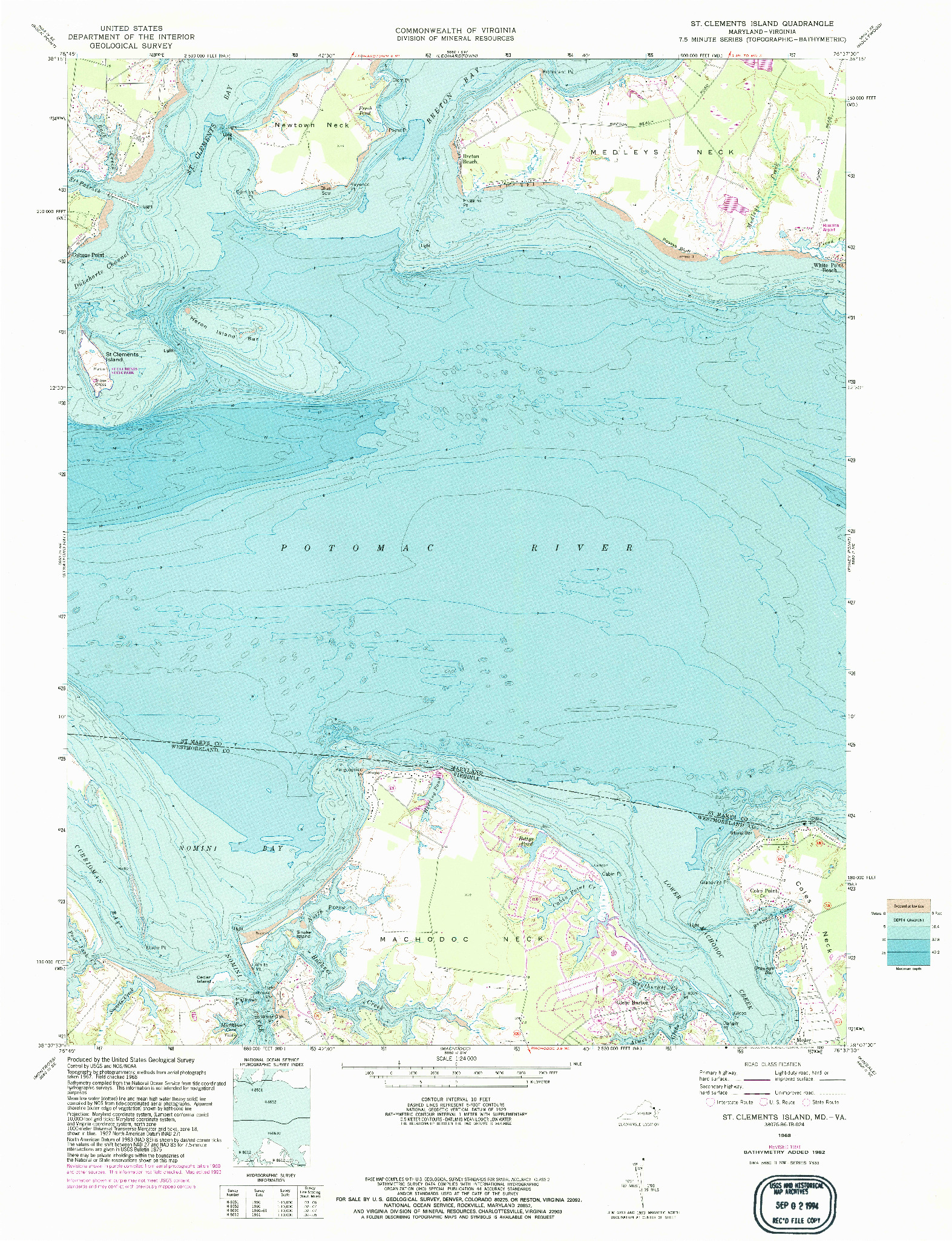 USGS 1:24000-SCALE QUADRANGLE FOR ST. CLEMENTS ISLAND, MD 1968