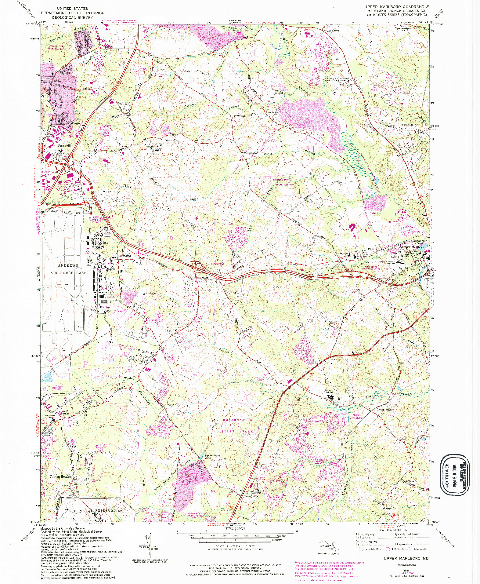 USGS 1:24000-SCALE QUADRANGLE FOR UPPER MARLBORO, MD 1965