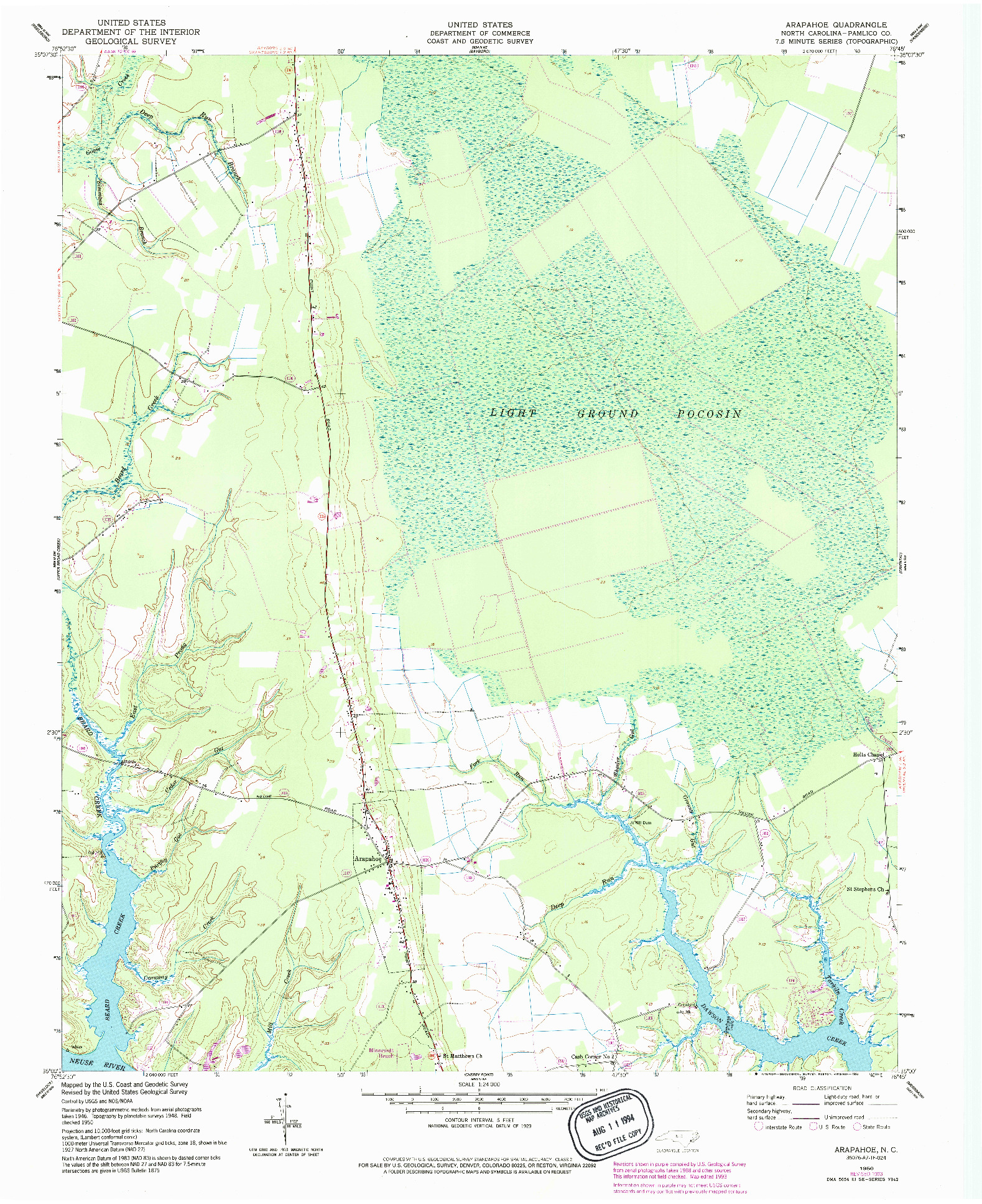 USGS 1:24000-SCALE QUADRANGLE FOR ARAPAHOE, NC 1950
