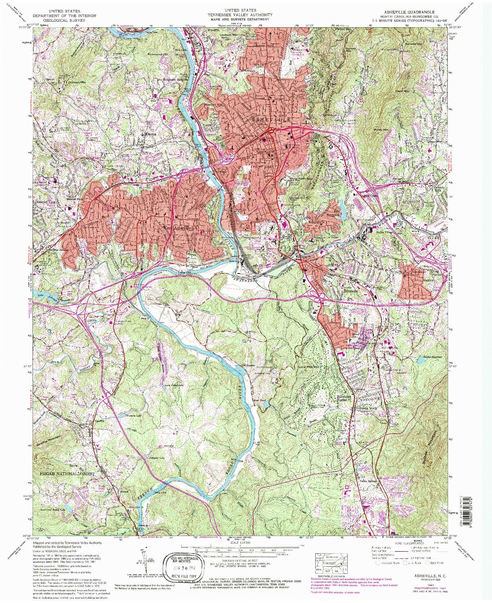 USGS 1:24000-SCALE QUADRANGLE FOR ASHEVILLE, NC 1961