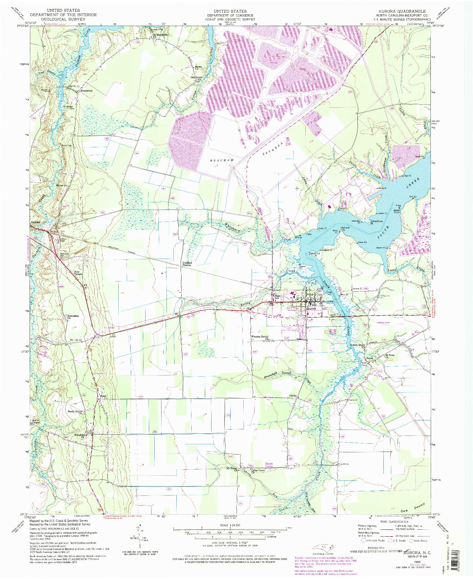 USGS 1:24000-SCALE QUADRANGLE FOR AURORA, NC 1950