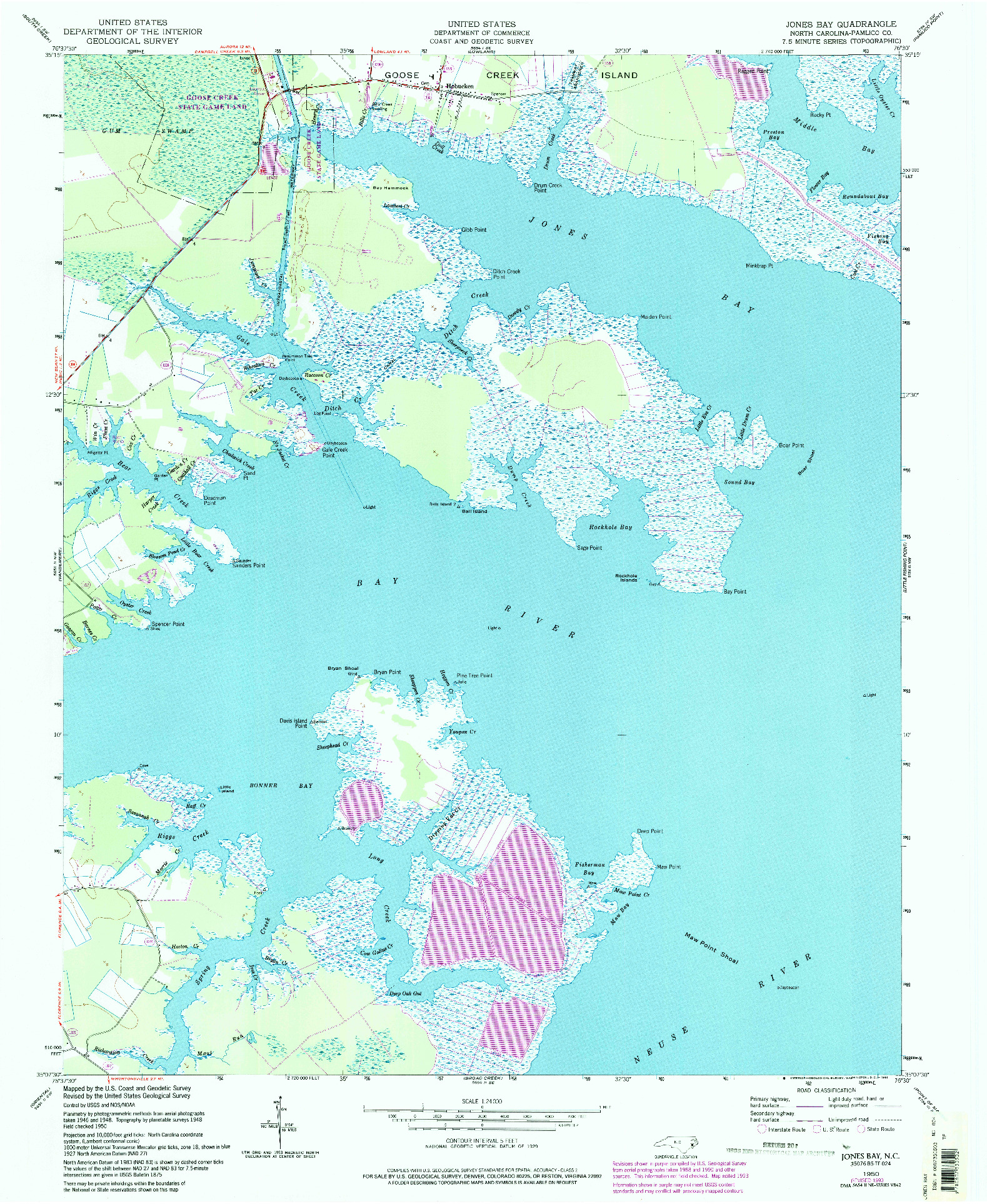 USGS 1:24000-SCALE QUADRANGLE FOR JONES BAY, NC 1950