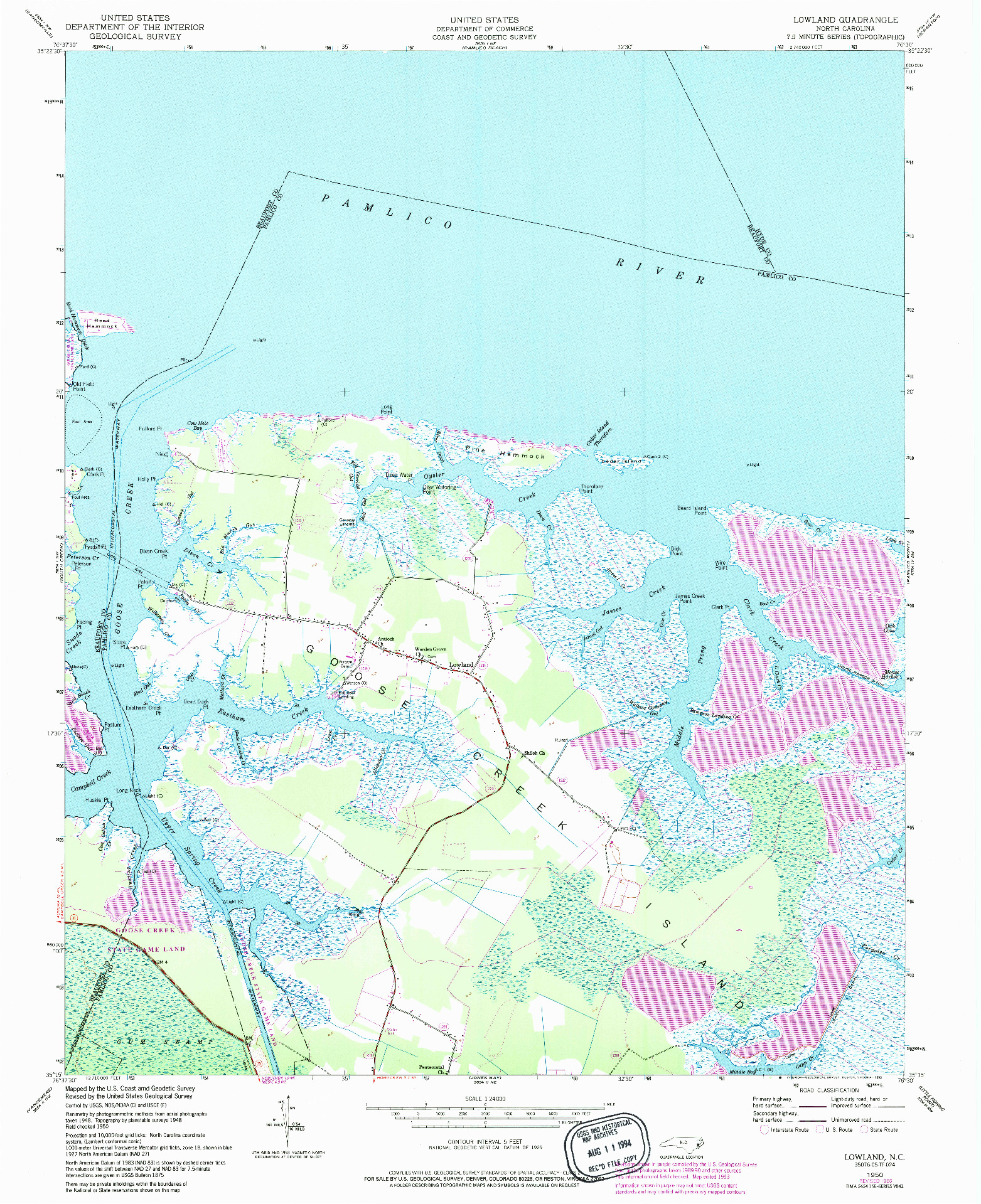 USGS 1:24000-SCALE QUADRANGLE FOR LOWLAND, NC 1950