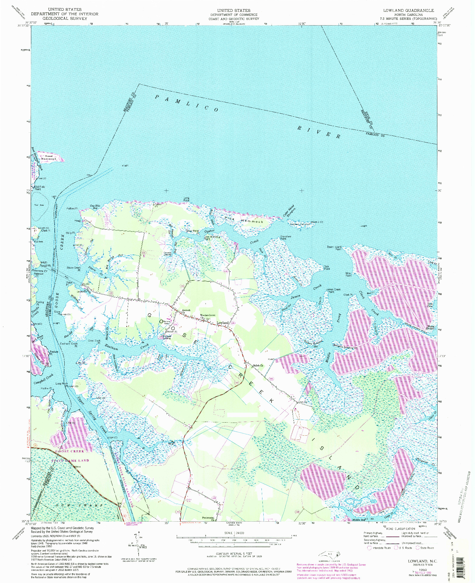 USGS 1:24000-SCALE QUADRANGLE FOR LOWLAND, NC 1950