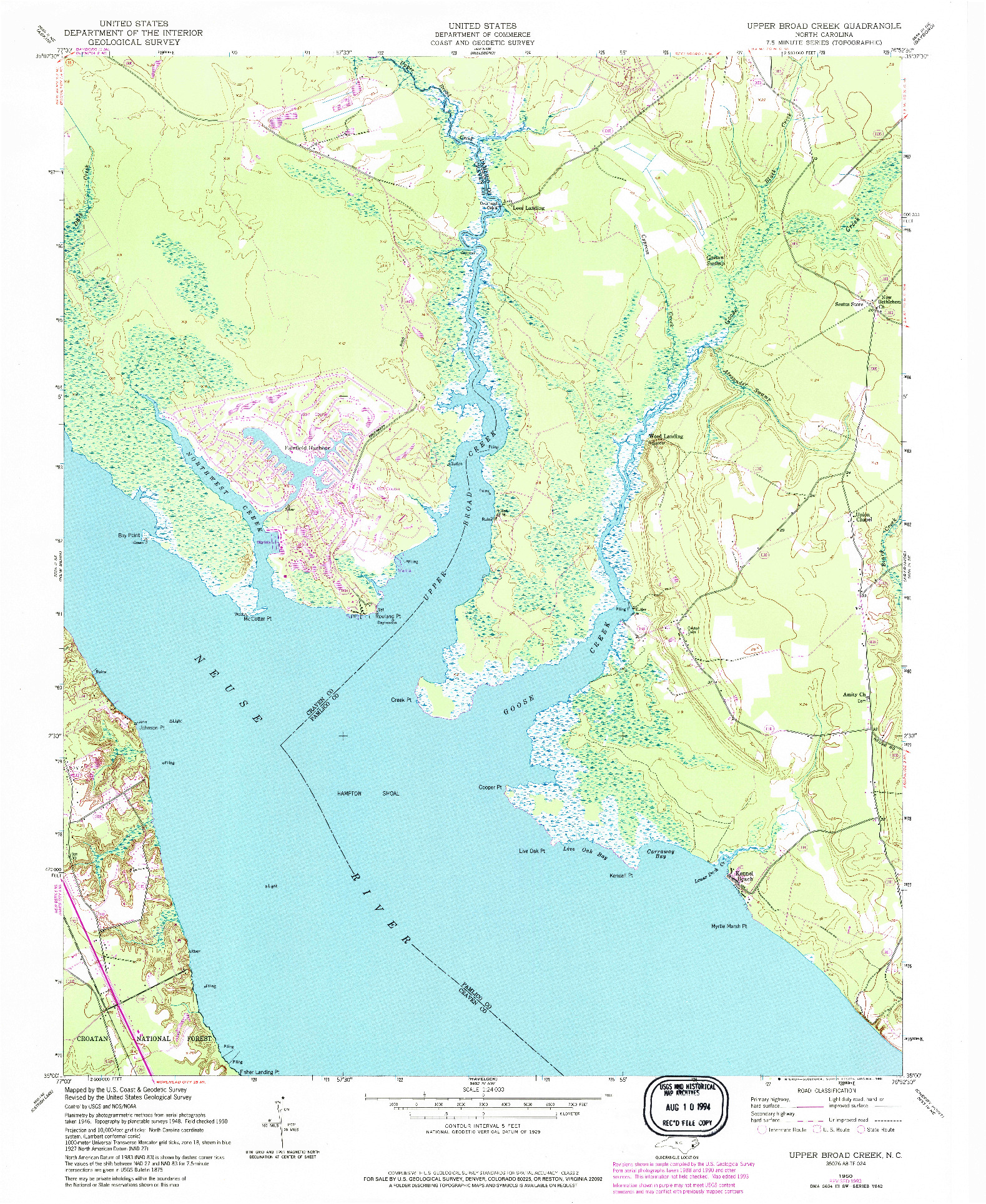 USGS 1:24000-SCALE QUADRANGLE FOR UPPER BROAD CREEK, NC 1950