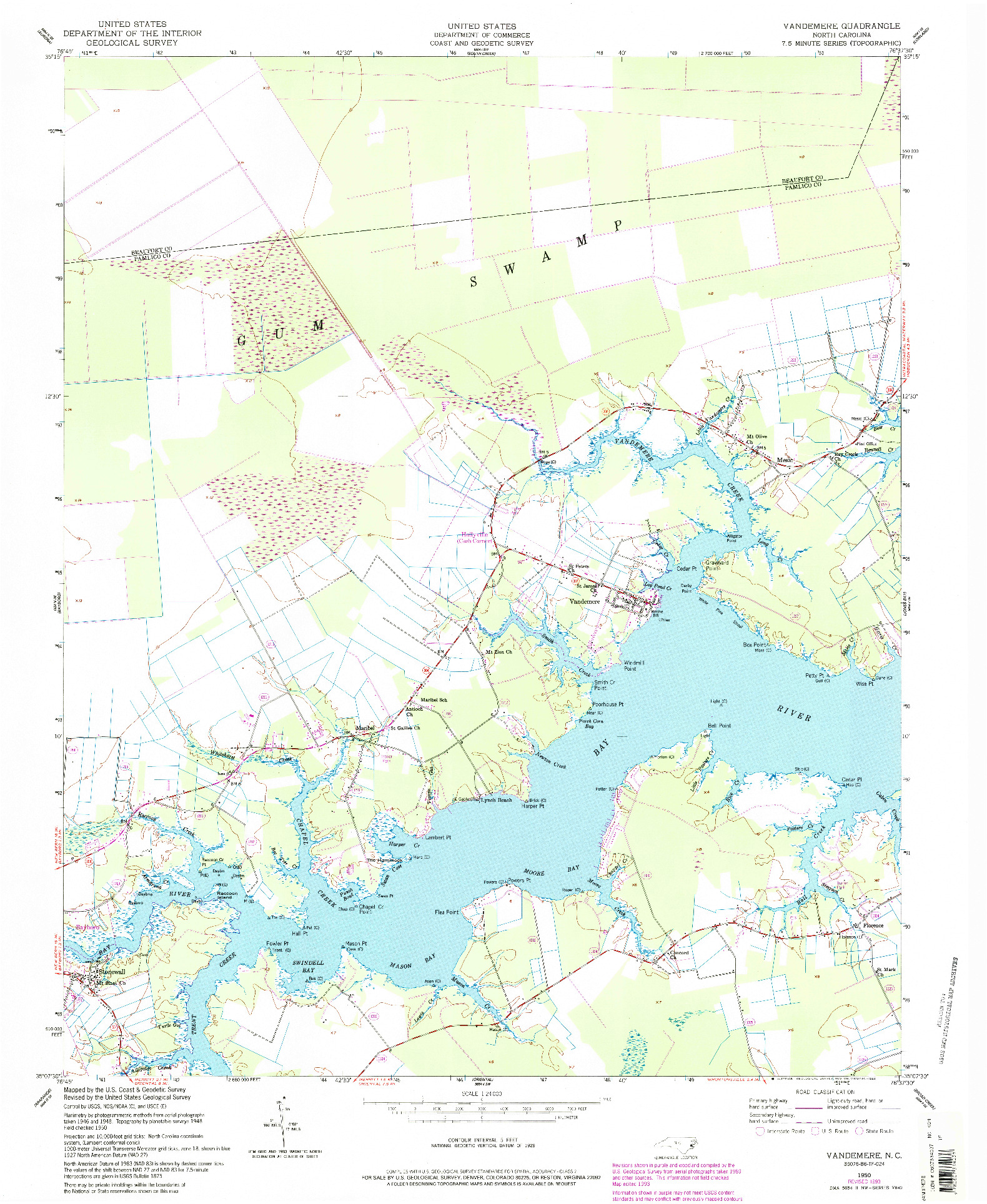 USGS 1:24000-SCALE QUADRANGLE FOR VANDEMERE, NC 1950