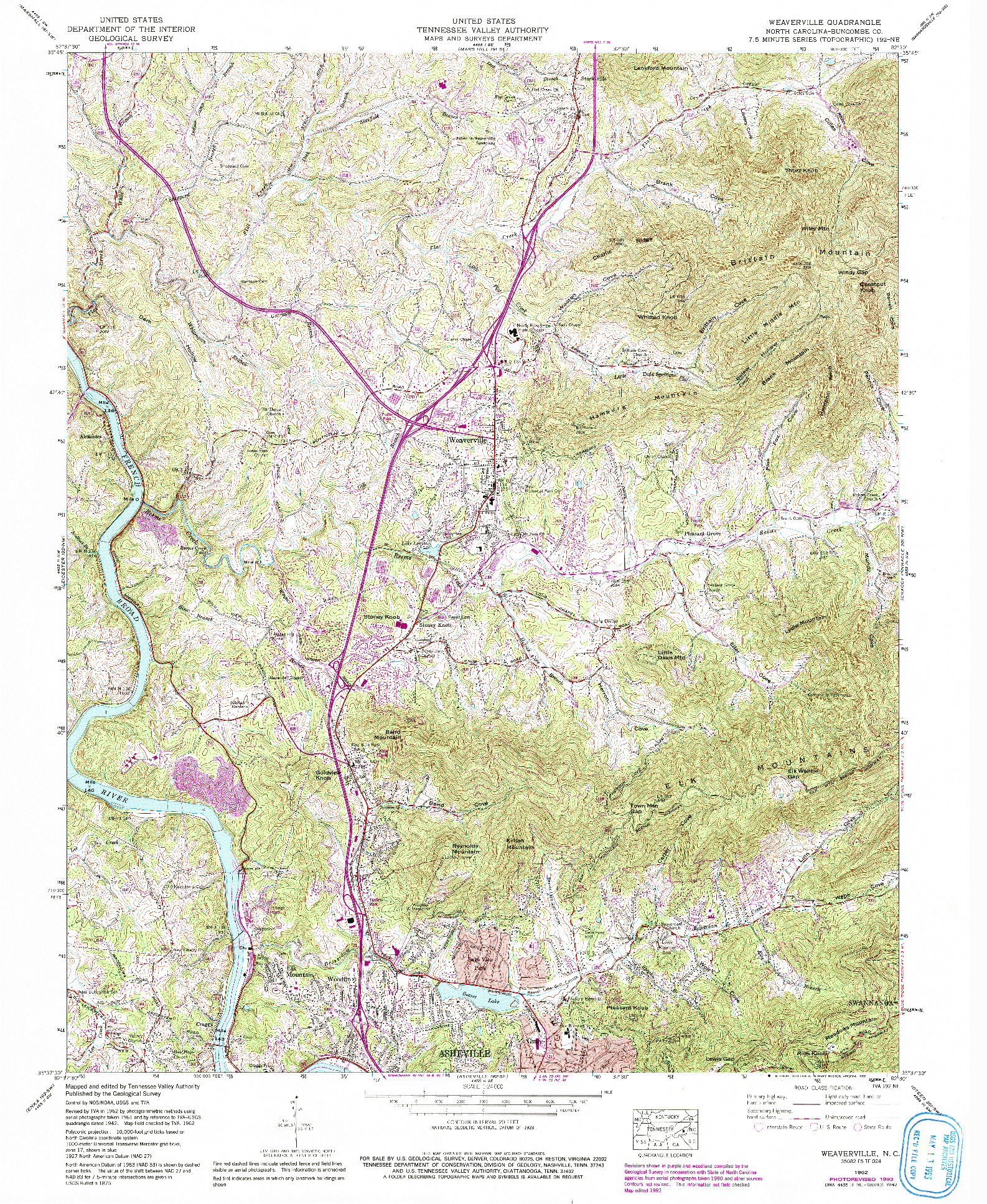 USGS 1:24000-SCALE QUADRANGLE FOR WEAVERVILLE, NC 1962