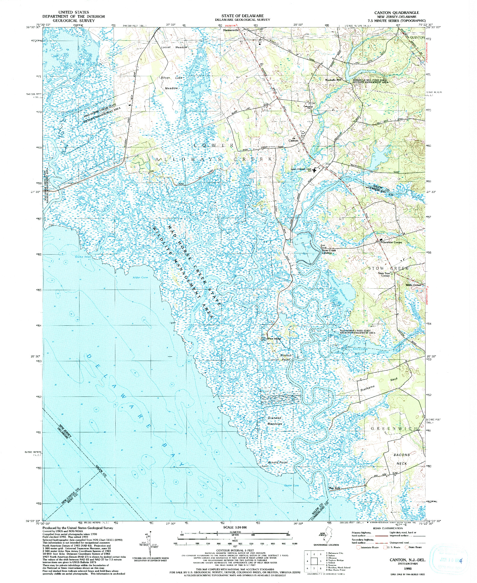 USGS 1:24000-SCALE QUADRANGLE FOR CANTON, NJ 1993