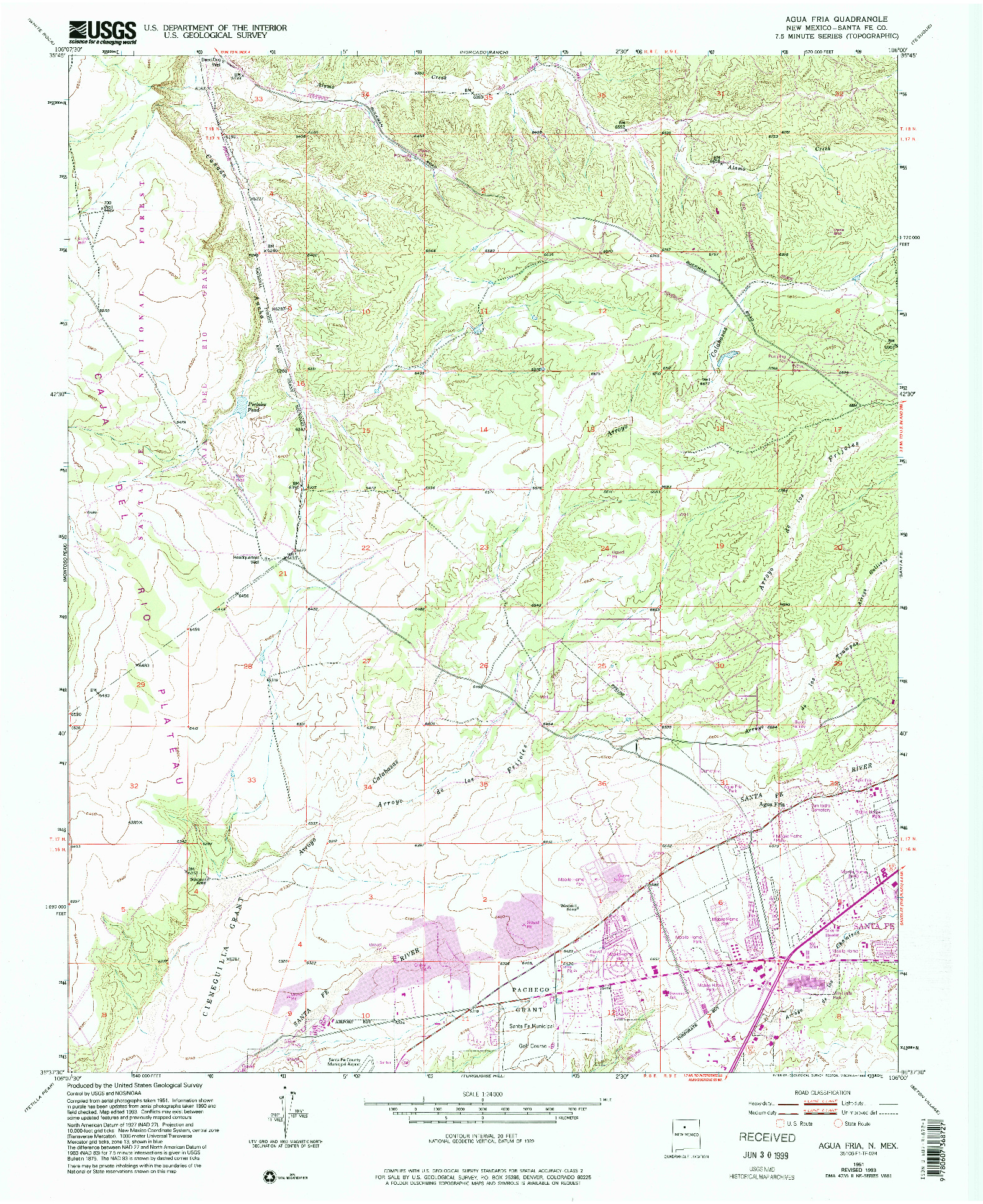 USGS 1:24000-SCALE QUADRANGLE FOR AGUA FRIA, NM 1951