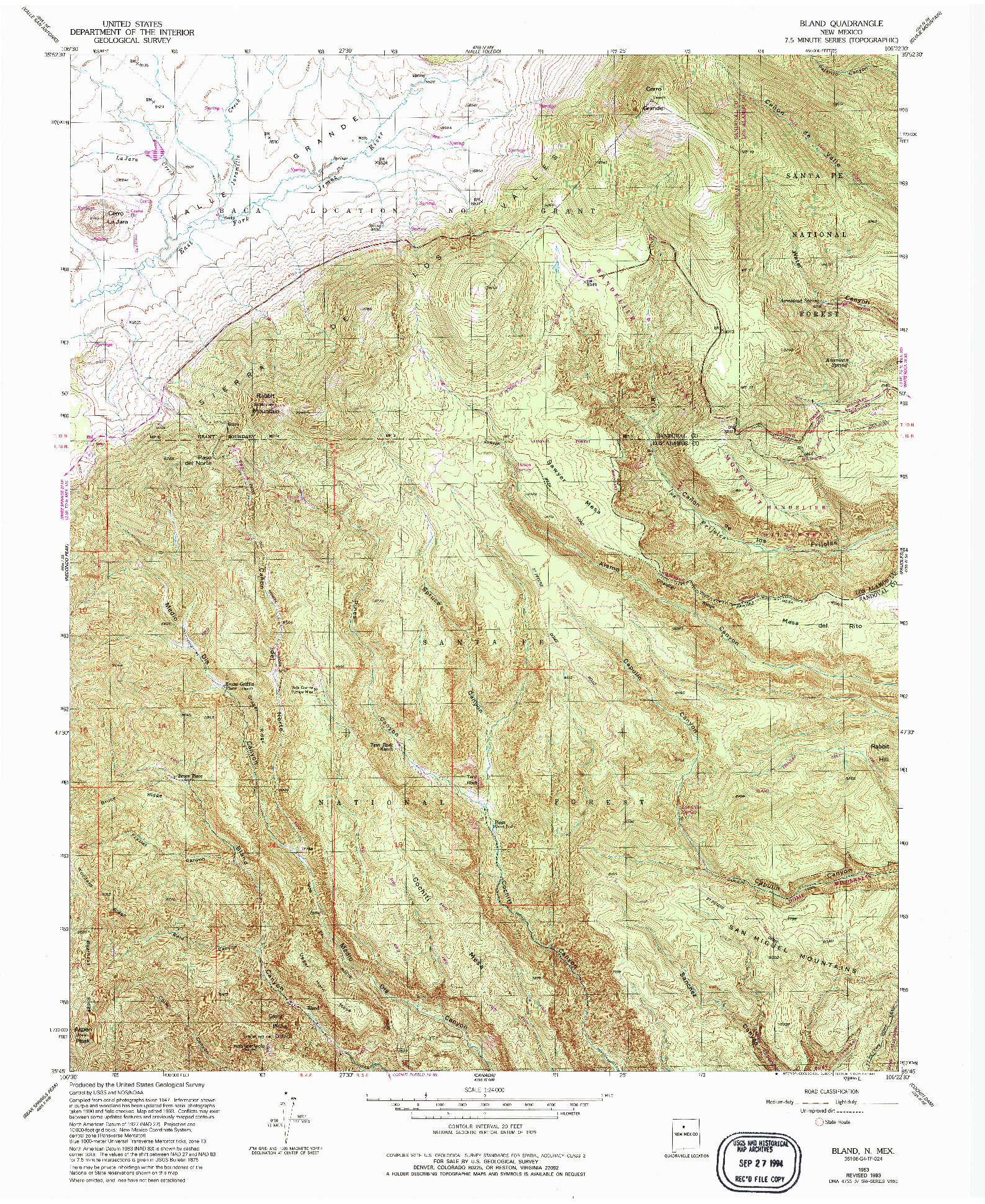 USGS 1:24000-SCALE QUADRANGLE FOR BLAND, NM 1953