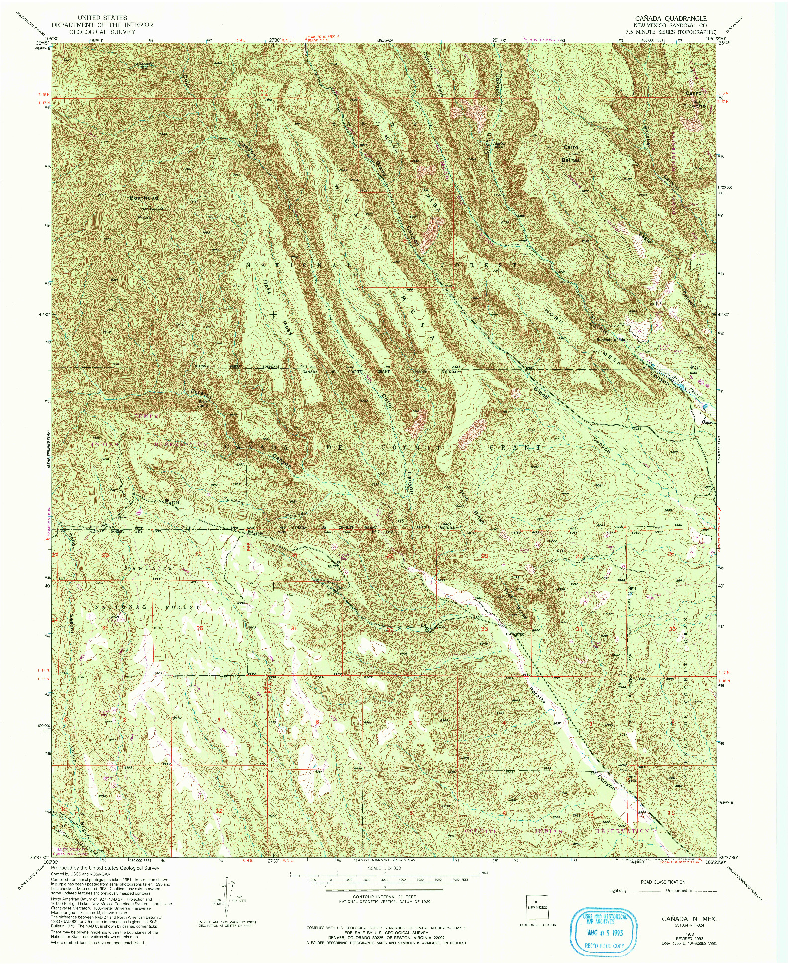 USGS 1:24000-SCALE QUADRANGLE FOR CANADA, NM 1953