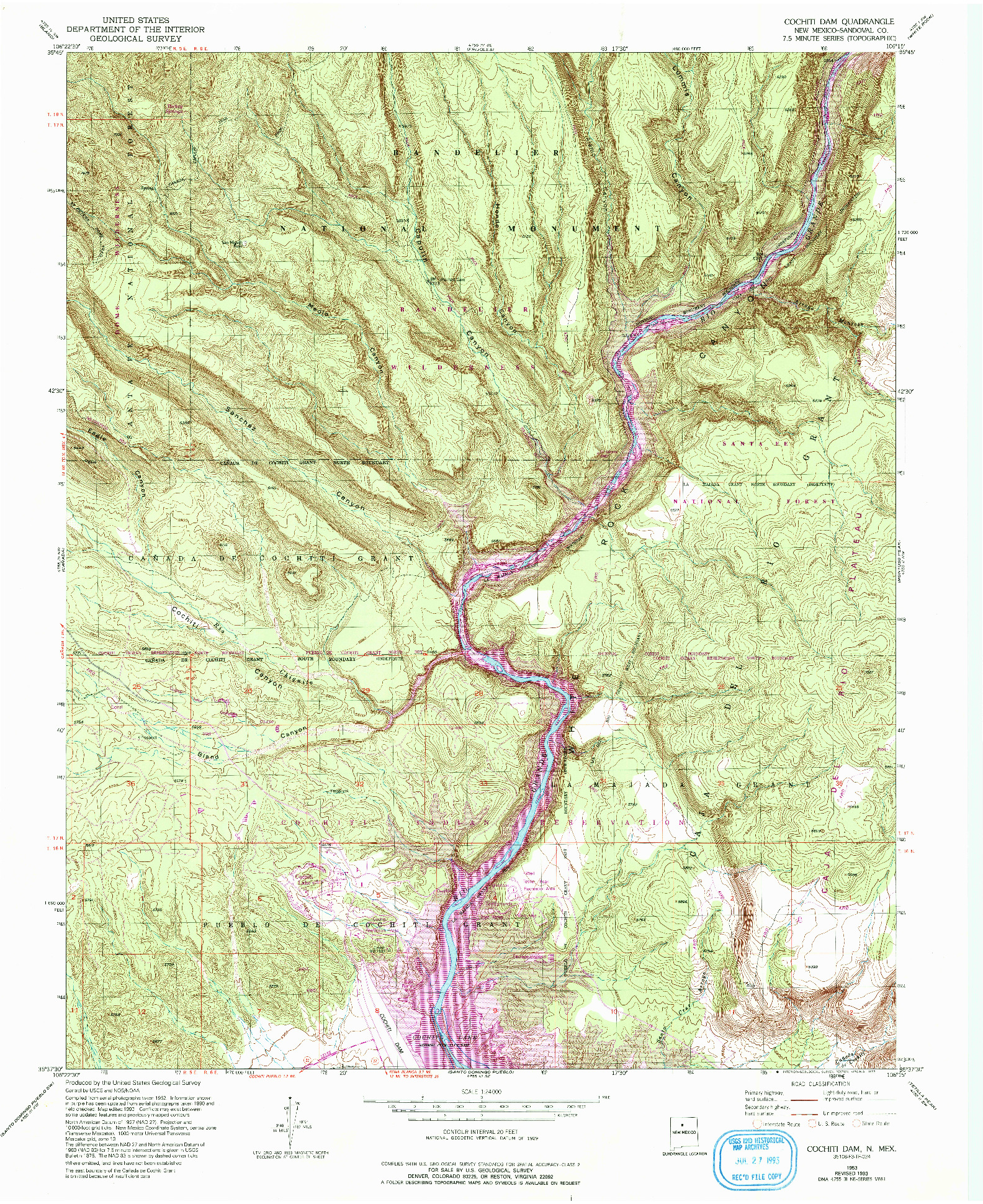 USGS 1:24000-SCALE QUADRANGLE FOR COCHITI DAM, NM 1953