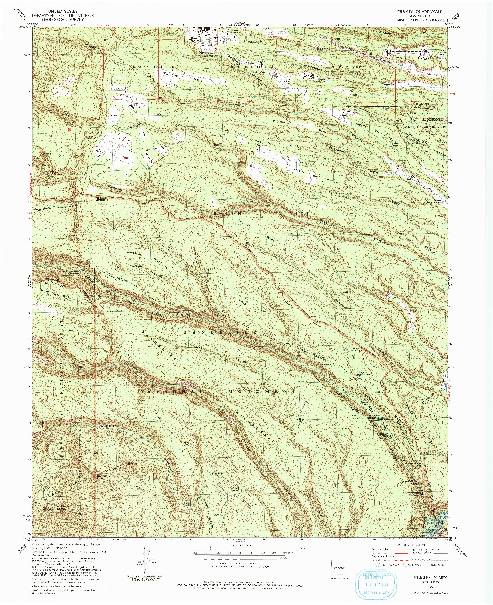 USGS 1:24000-SCALE QUADRANGLE FOR FRIJOLES, NM 1984