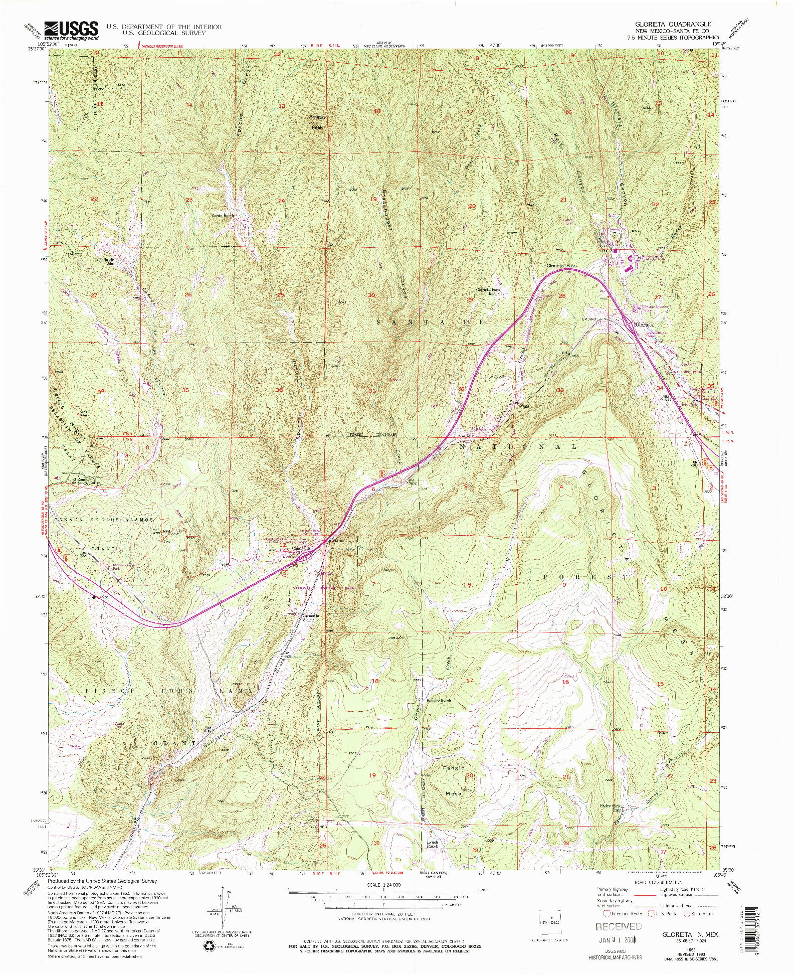 USGS 1:24000-SCALE QUADRANGLE FOR GLORIETA, NM 1953