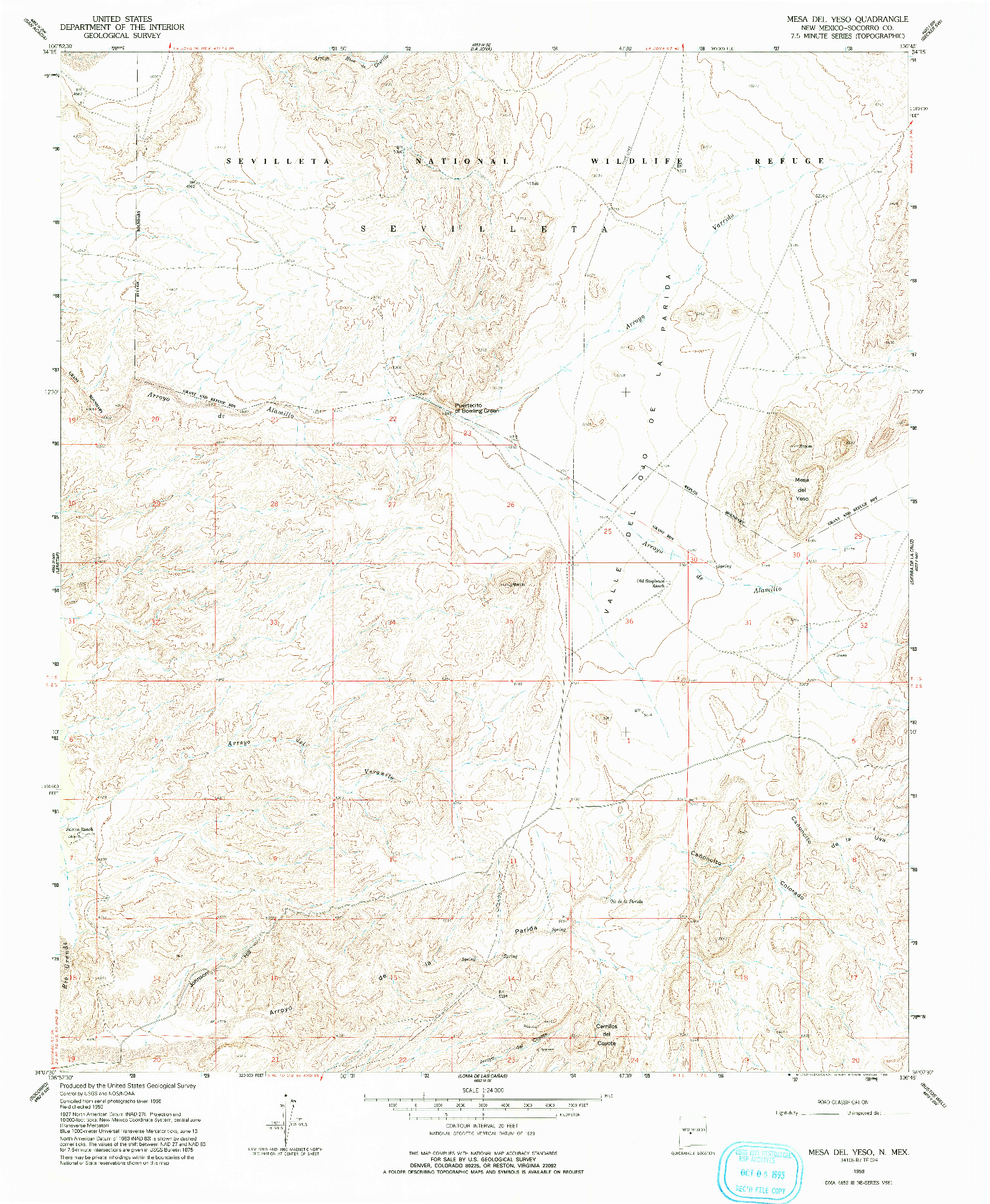USGS 1:24000-SCALE QUADRANGLE FOR MESA DEL YESO, NM 1959