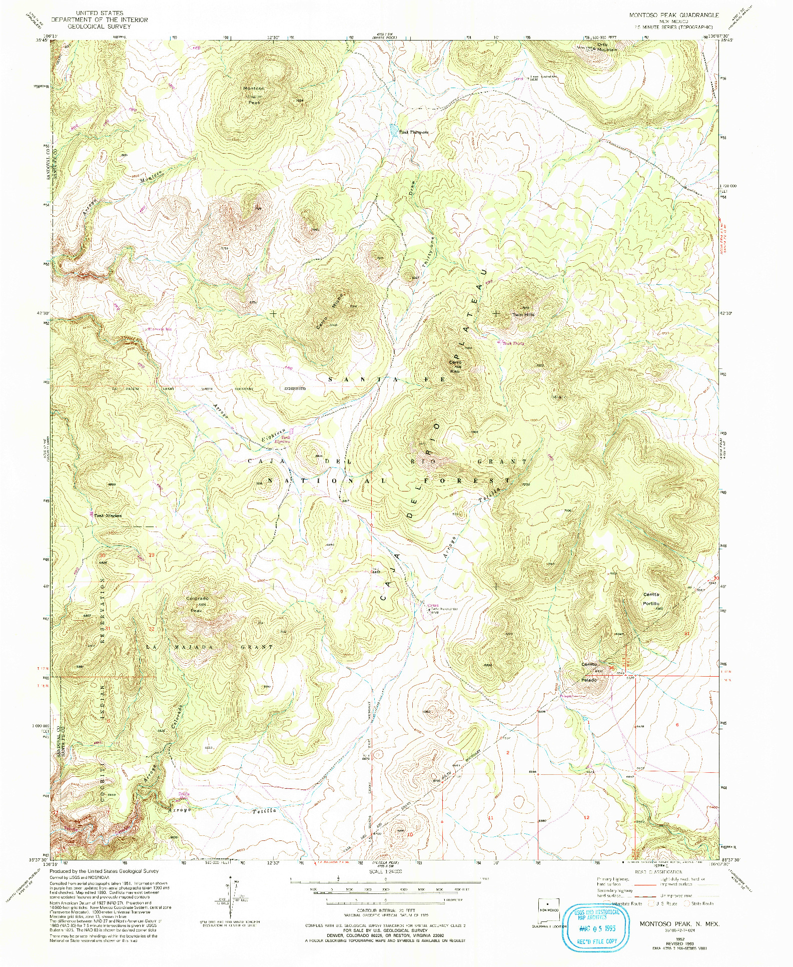 USGS 1:24000-SCALE QUADRANGLE FOR MONTOSO PEAK, NM 1952