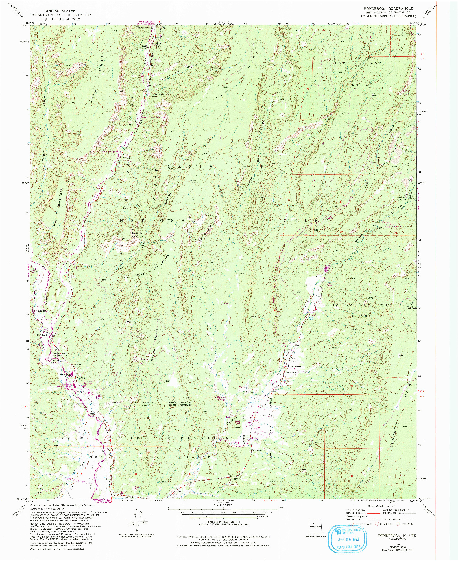 USGS 1:24000-SCALE QUADRANGLE FOR PONDEROSA, NM 1970