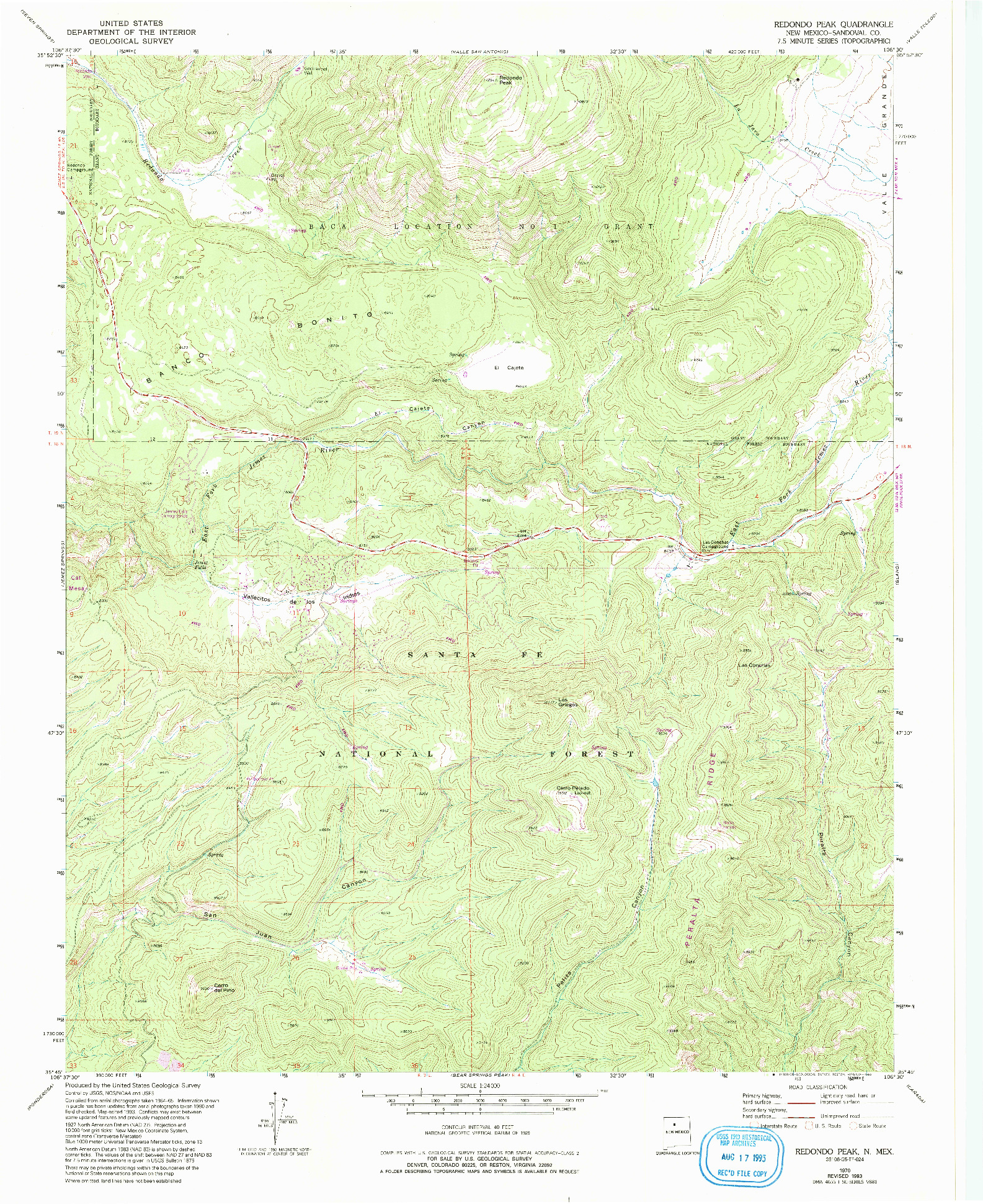 USGS 1:24000-SCALE QUADRANGLE FOR REDONDO PEAK, NM 1970