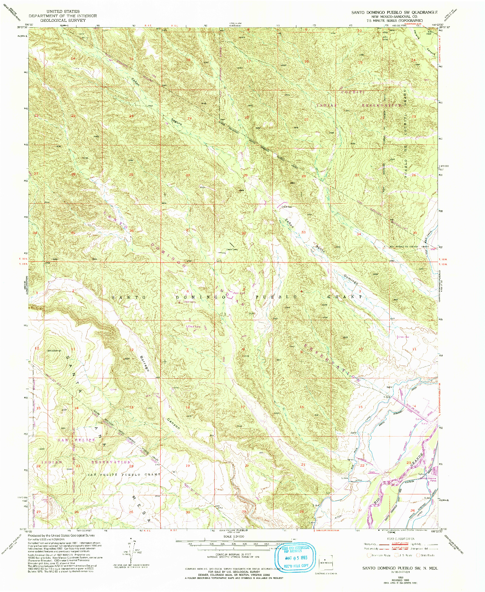 USGS 1:24000-SCALE QUADRANGLE FOR SANTO DOMINGO PUEBLO SW, NM 1953