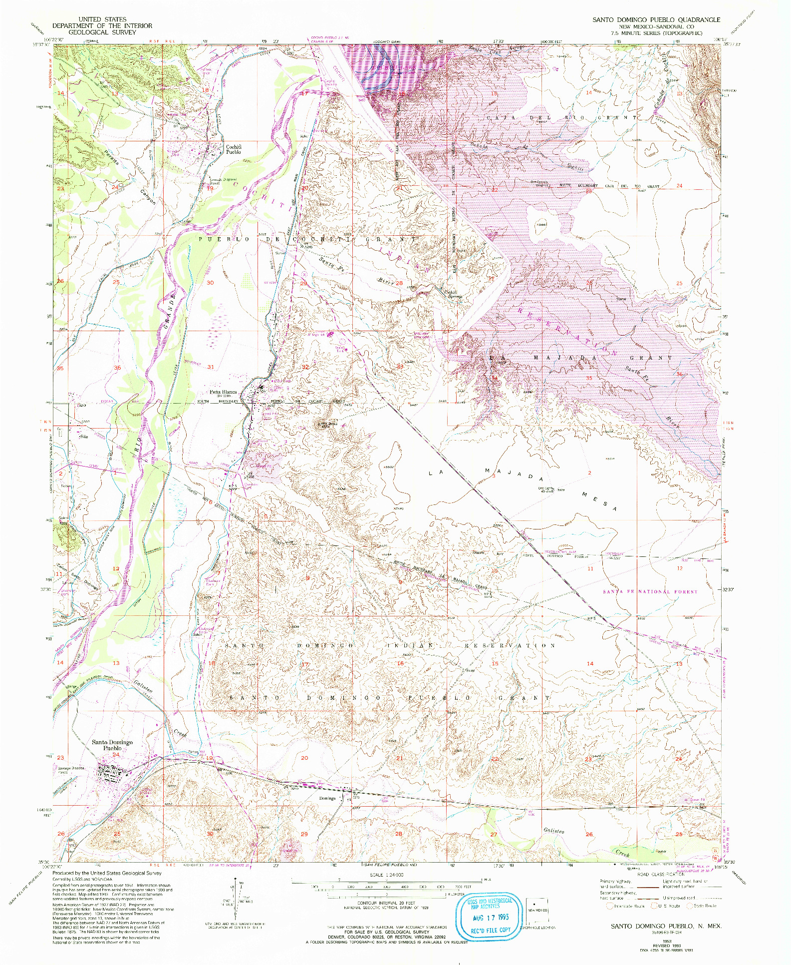 USGS 1:24000-SCALE QUADRANGLE FOR SANTO DOMINGO PUEBLO, NM 1953