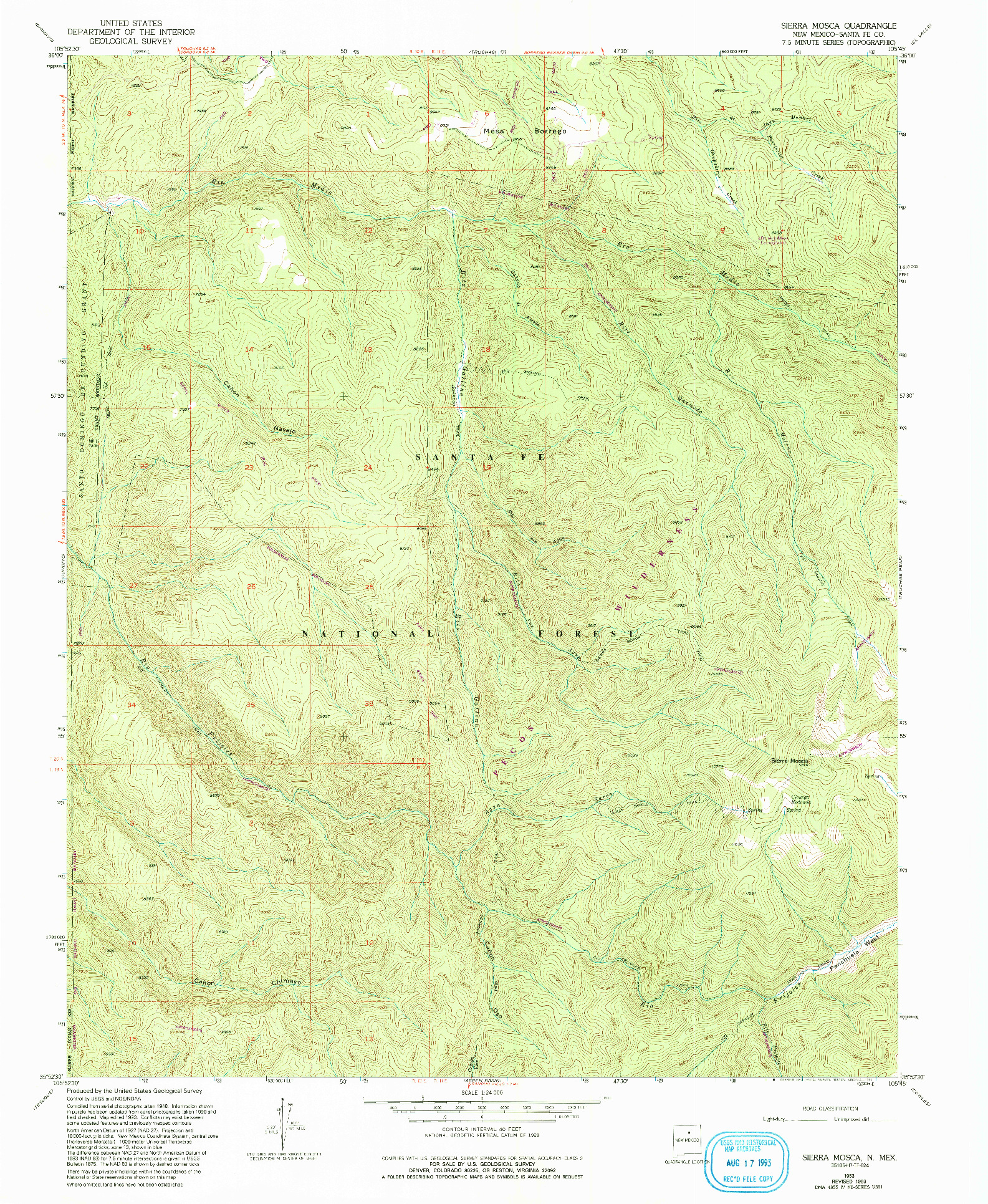 USGS 1:24000-SCALE QUADRANGLE FOR SIERRA MOSCA, NM 1953