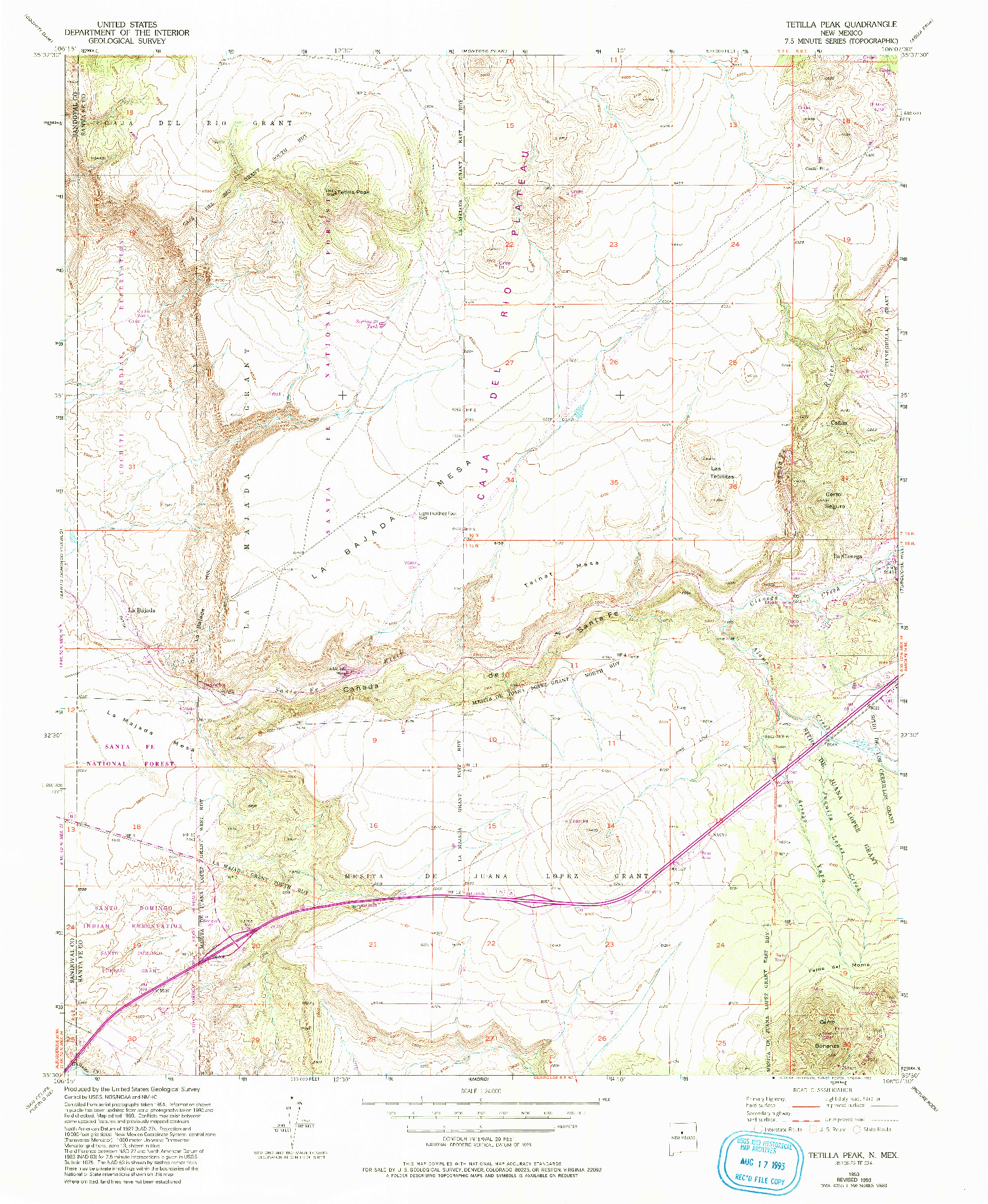 USGS 1:24000-SCALE QUADRANGLE FOR TETILLA PEAK, NM 1953