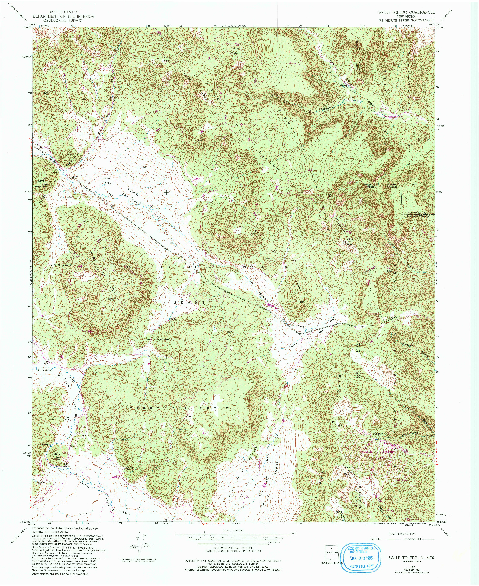 USGS 1:24000-SCALE QUADRANGLE FOR VALLE TOLEDO, NM 1952