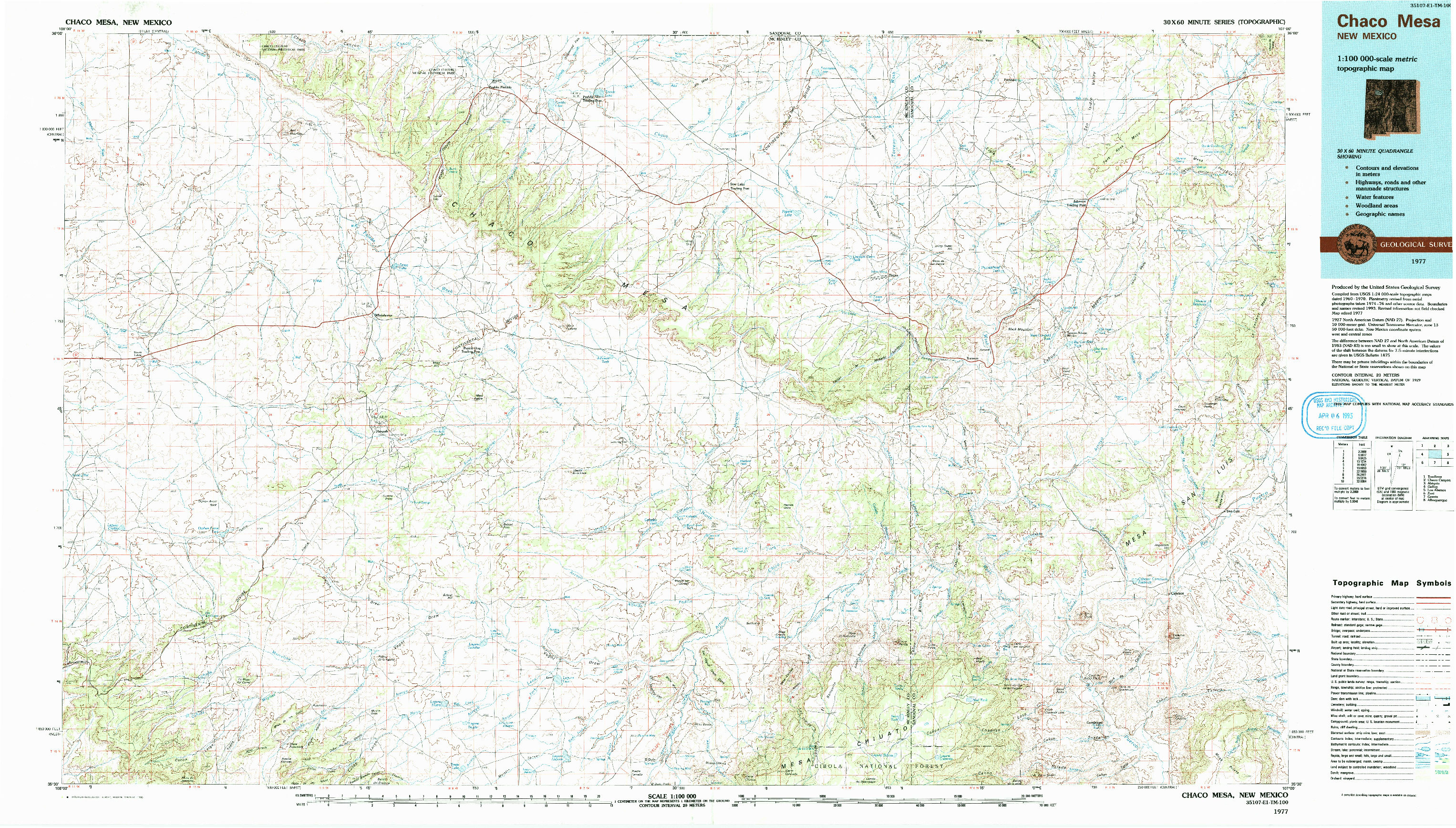 USGS 1:100000-SCALE QUADRANGLE FOR CHACO MESA, NM 1977