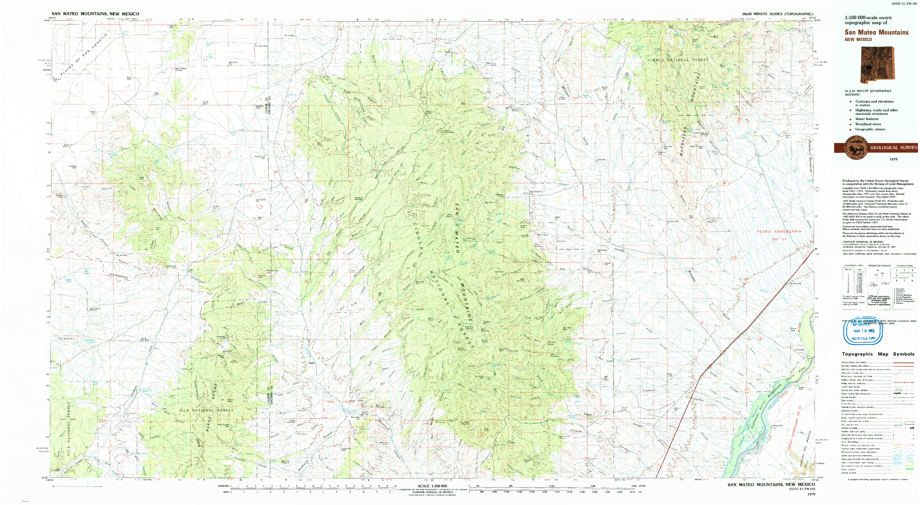 USGS 1:100000-SCALE QUADRANGLE FOR SAN MATEO MOUNTAINS, NM 1979