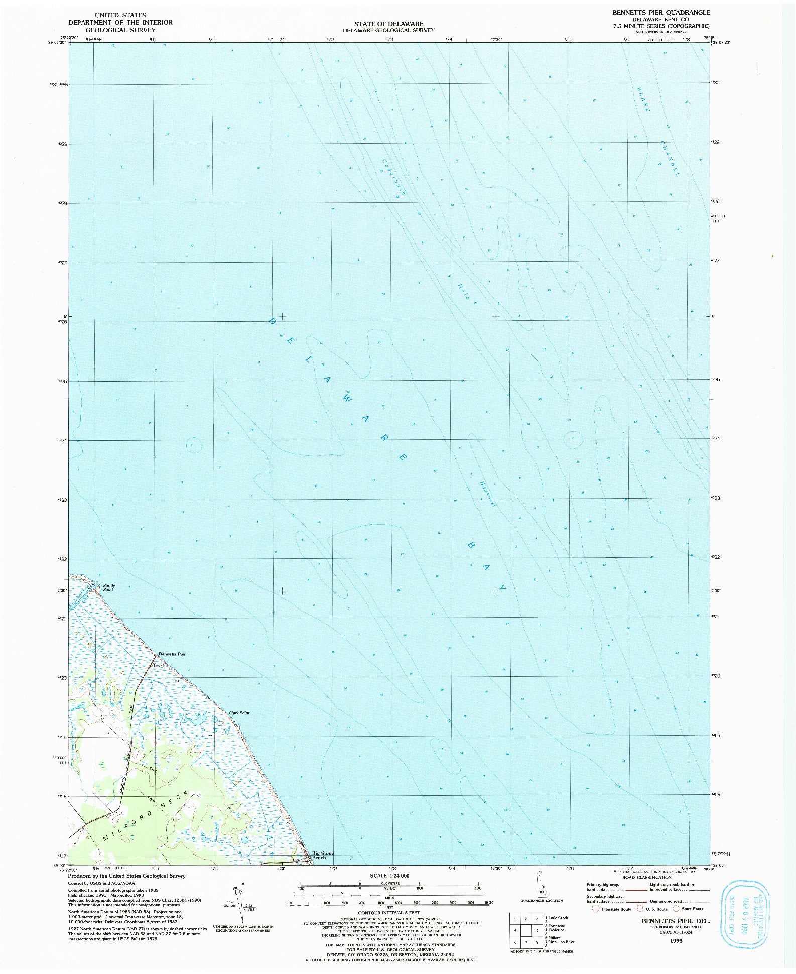 USGS 1:24000-SCALE QUADRANGLE FOR BENNETTS PIER, DE 1993