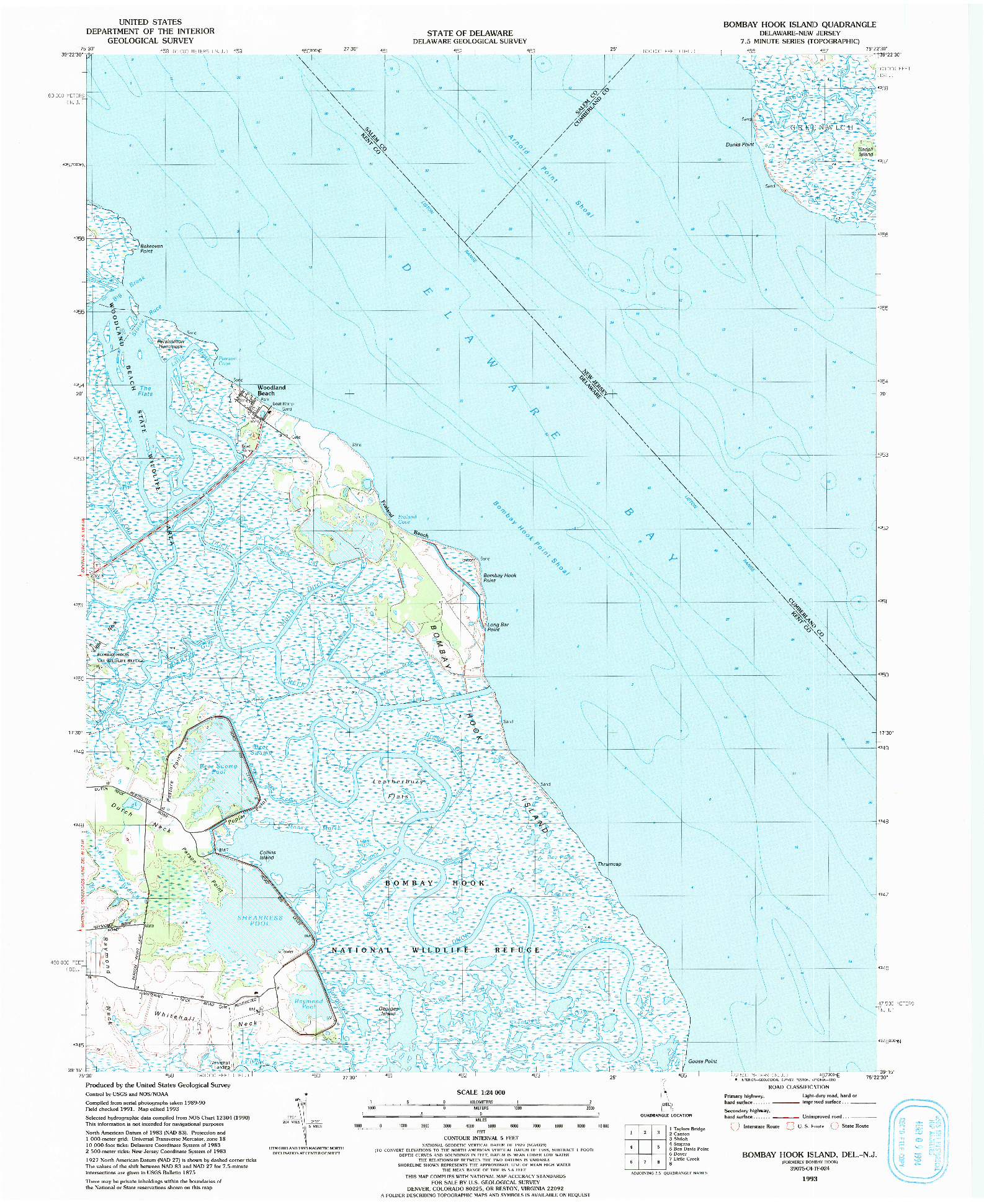 USGS 1:24000-SCALE QUADRANGLE FOR BOMBAY HOOK ISLAND, DE 1993