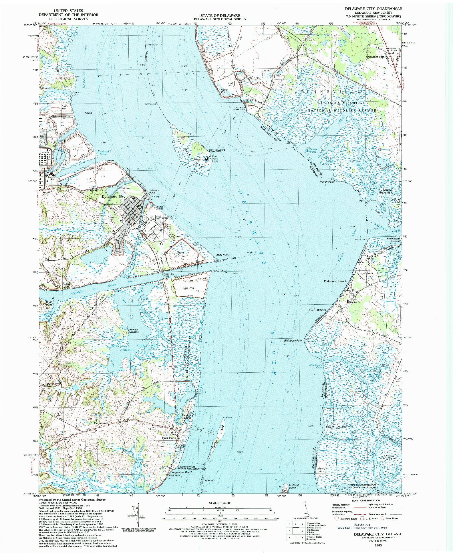 USGS 1:24000-SCALE QUADRANGLE FOR DELAWARE CITY, DE 1993