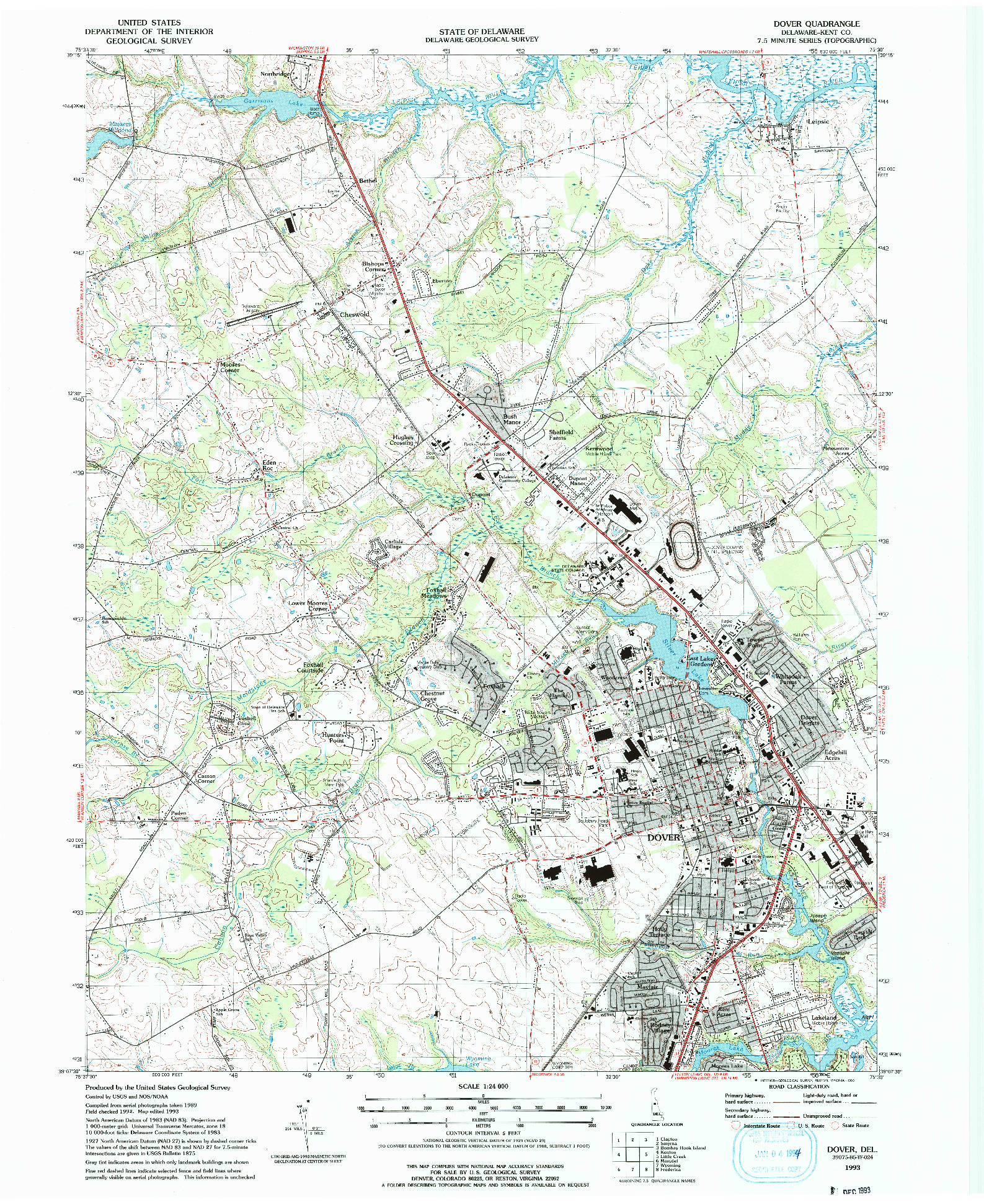 USGS 1:24000-SCALE QUADRANGLE FOR DOVER, DE 1993